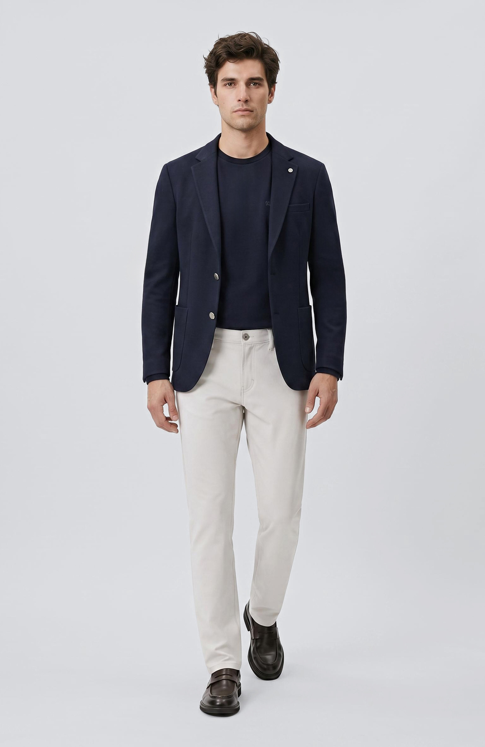 Slim Fit Lacivert Armür Desen Örme Ceket