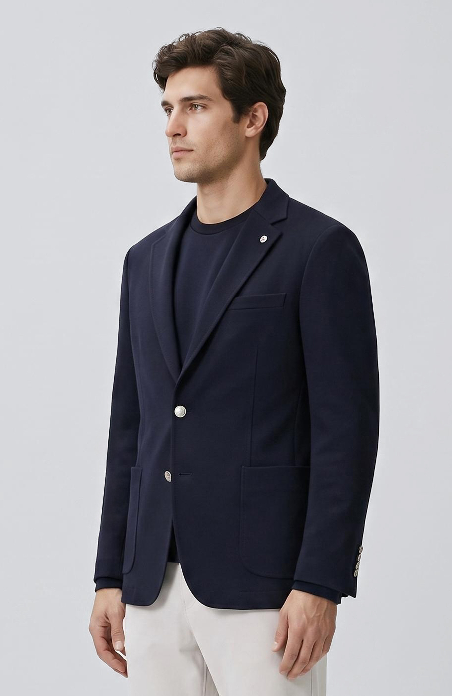 Slim Fit Lacivert Armür Desen Örme Ceket