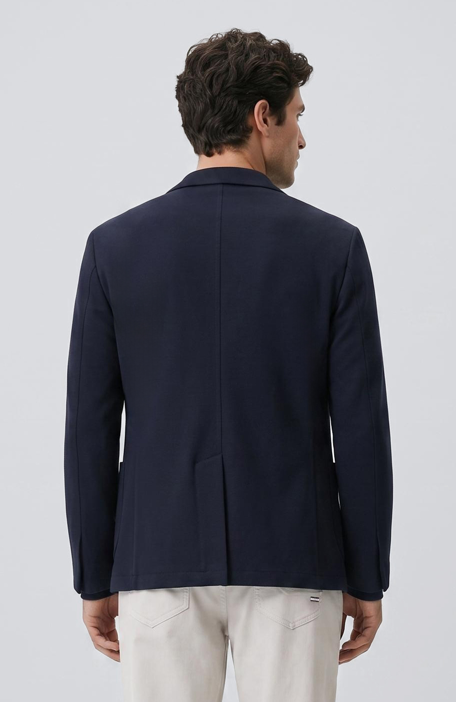 Slim Fit Lacivert Armür Desen Örme Ceket