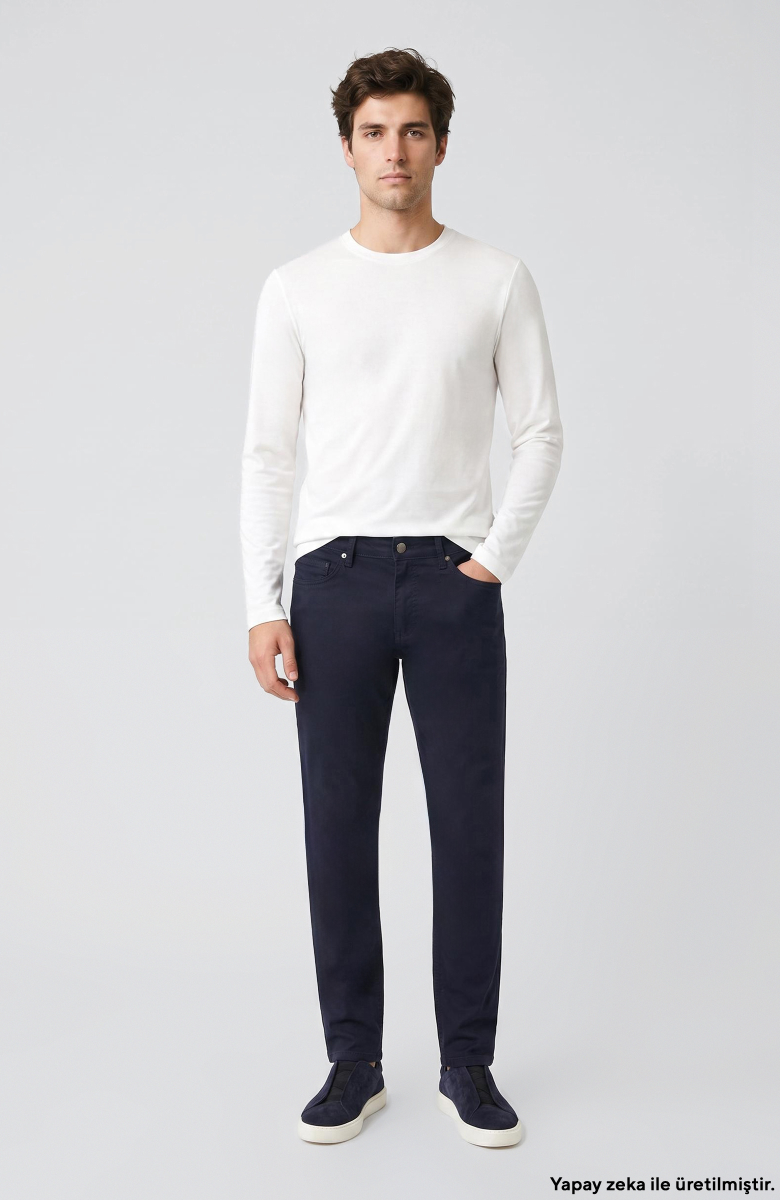 Lacivert Armür Desen Casual Pantolon
