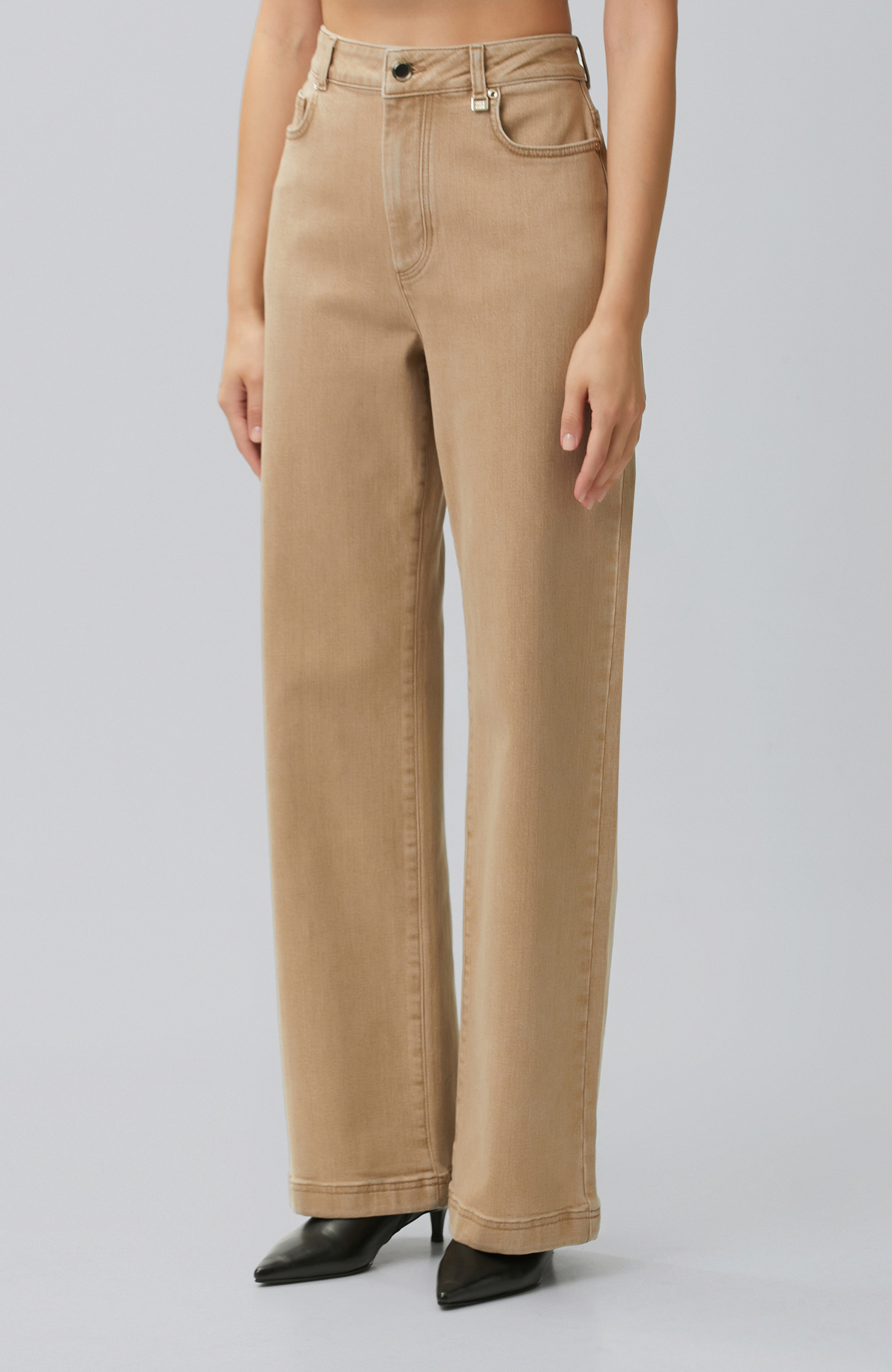 Bej Wide Leg Denim Pantolon