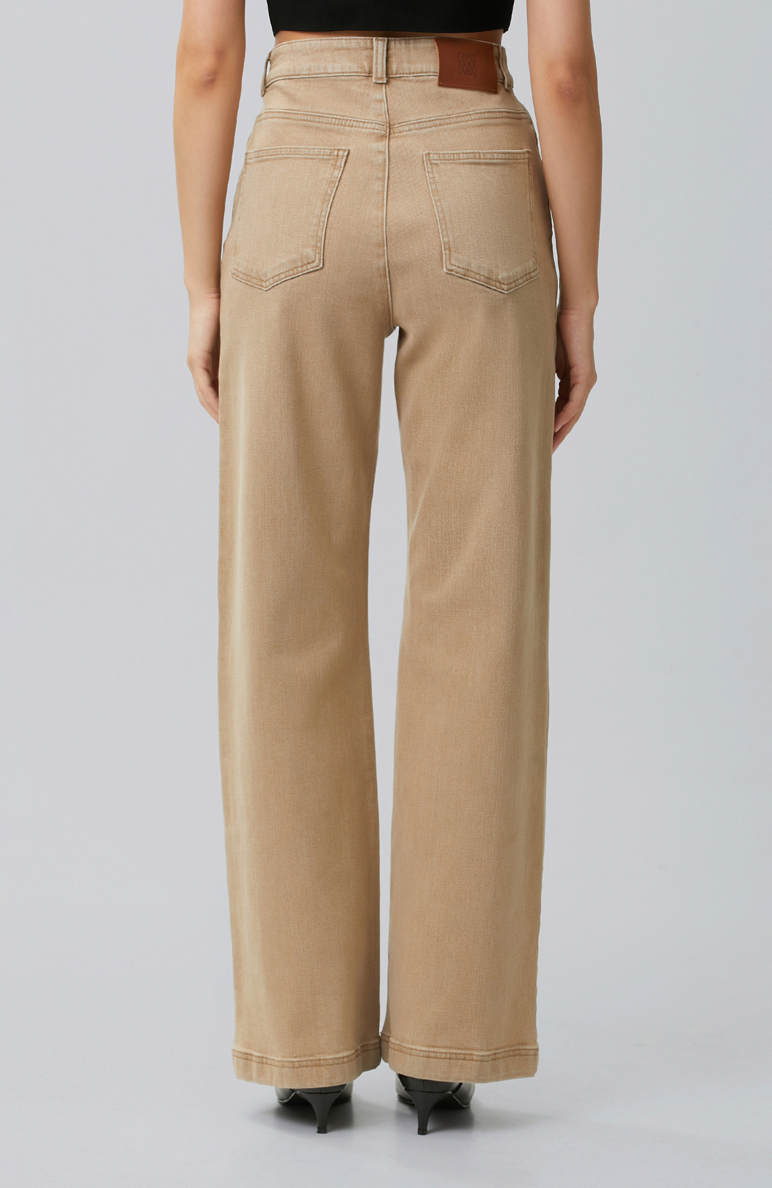 Bej Wide Leg Denim Pantolon