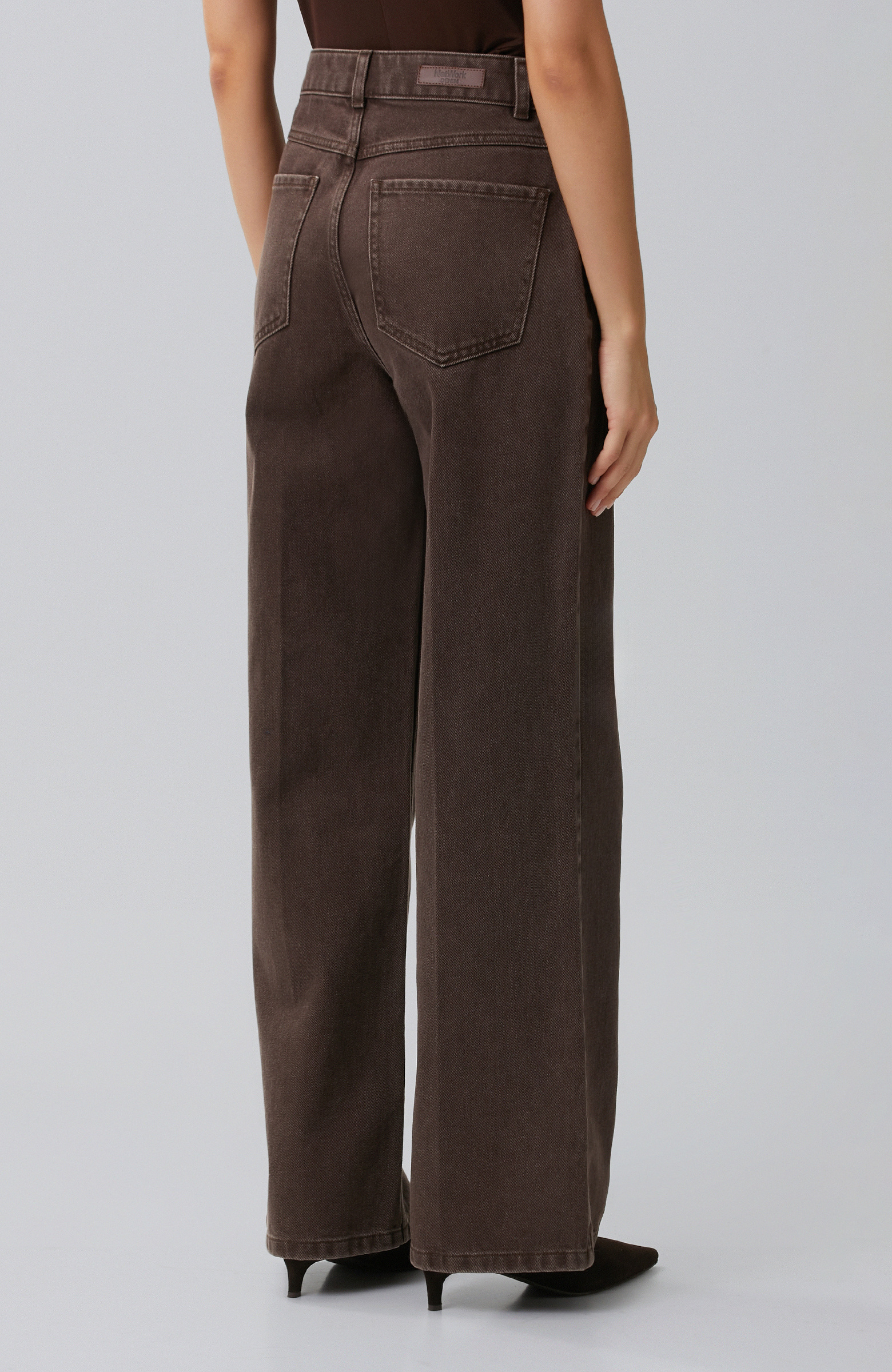 Kahverengi Wide Leg Taş Baskılı Denim Pantolon