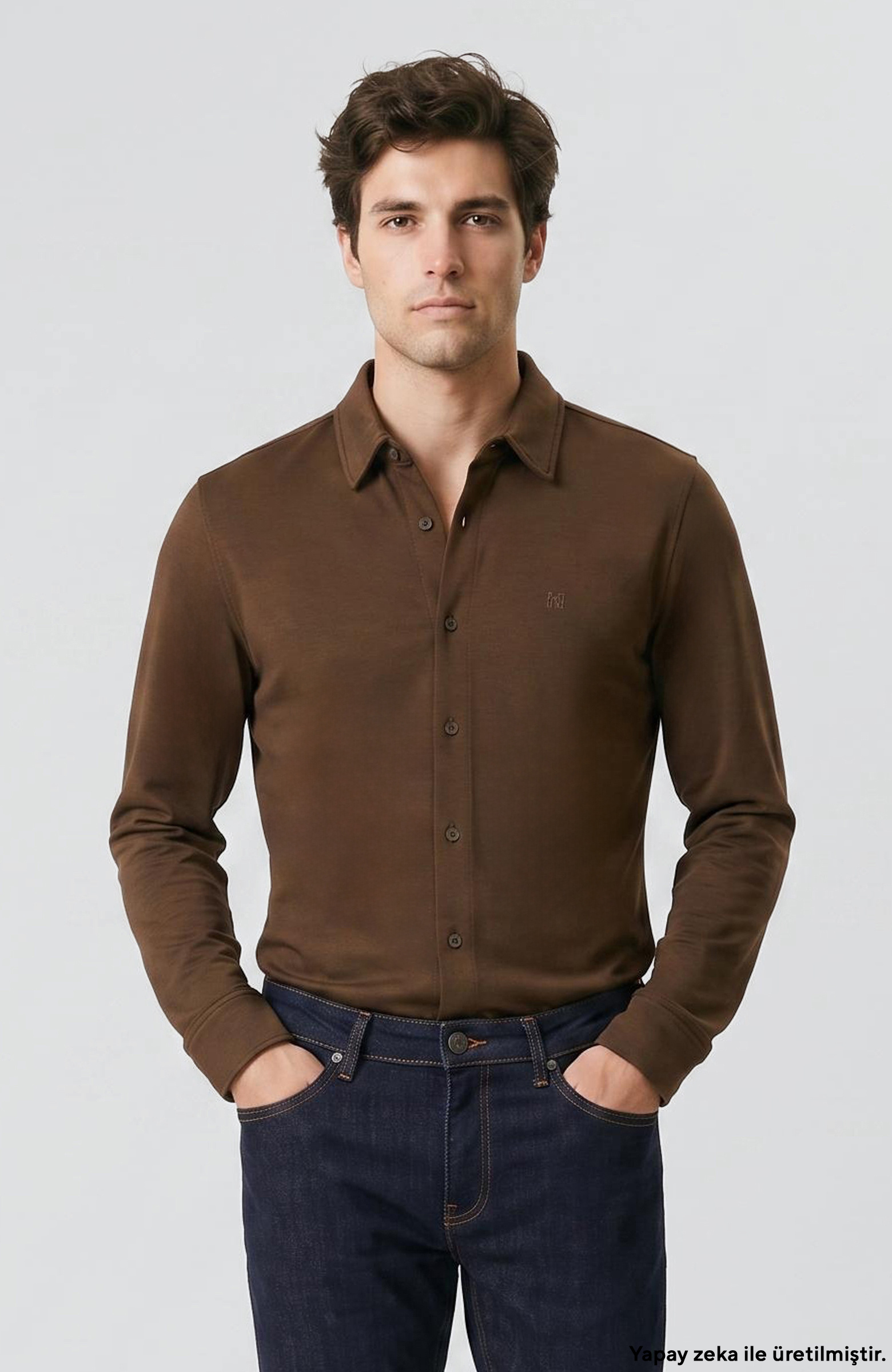 Haki Slim Fit Örme Gömlek