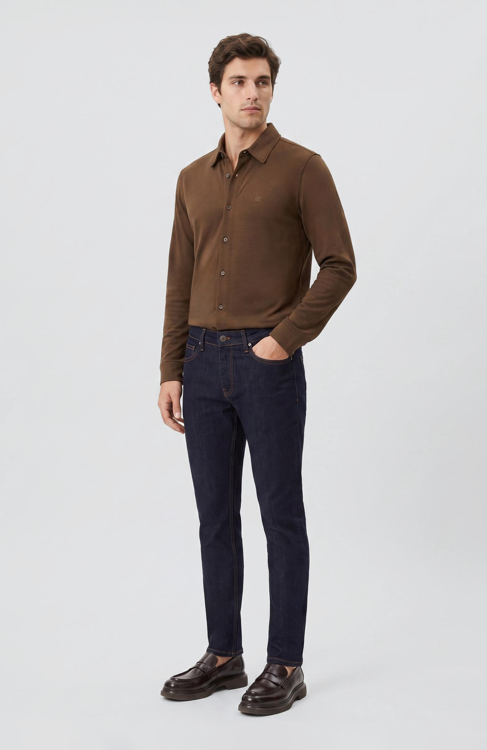 Haki Slim Fit Örme Gömlek