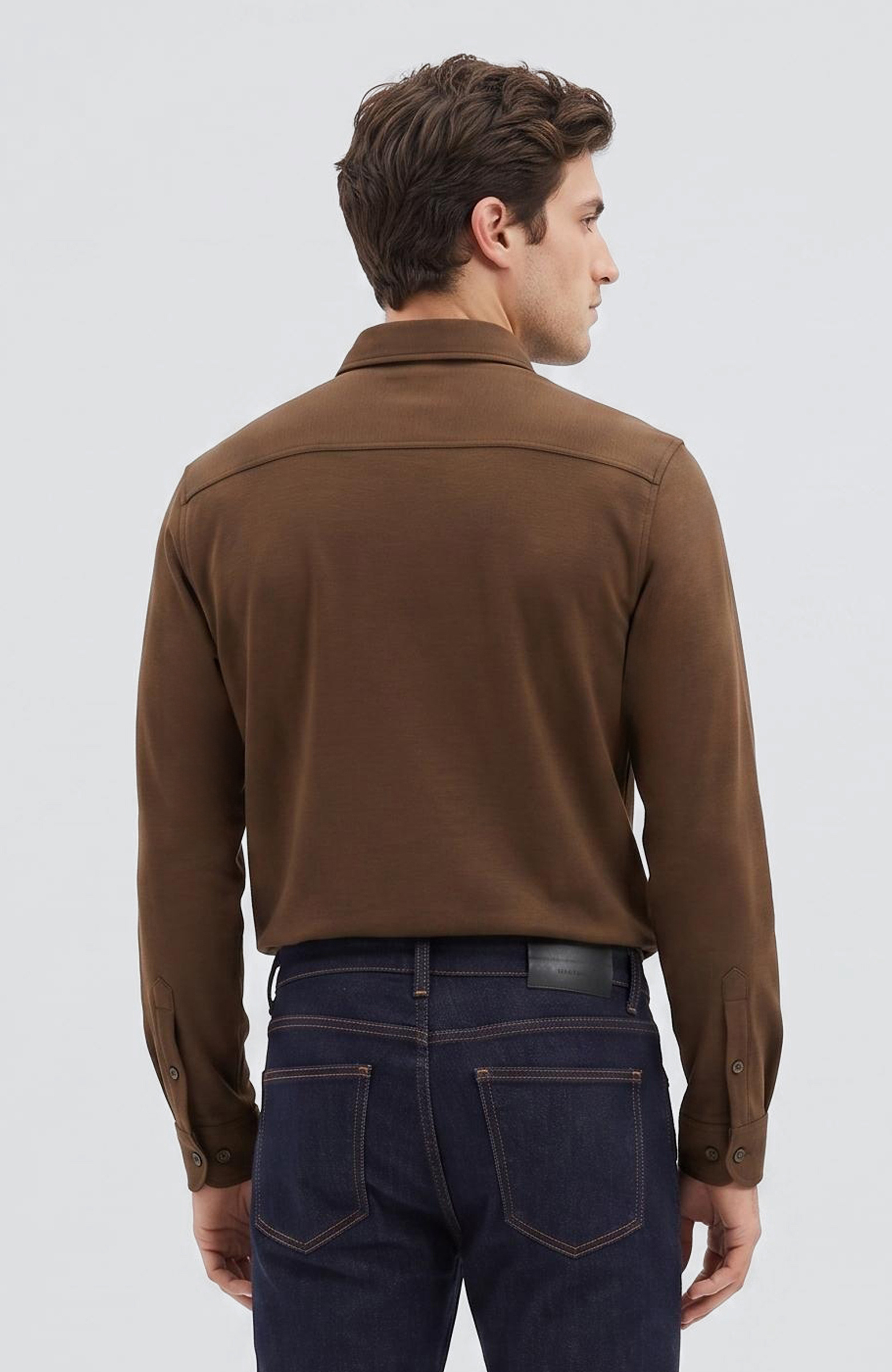 Haki Slim Fit Örme Gömlek