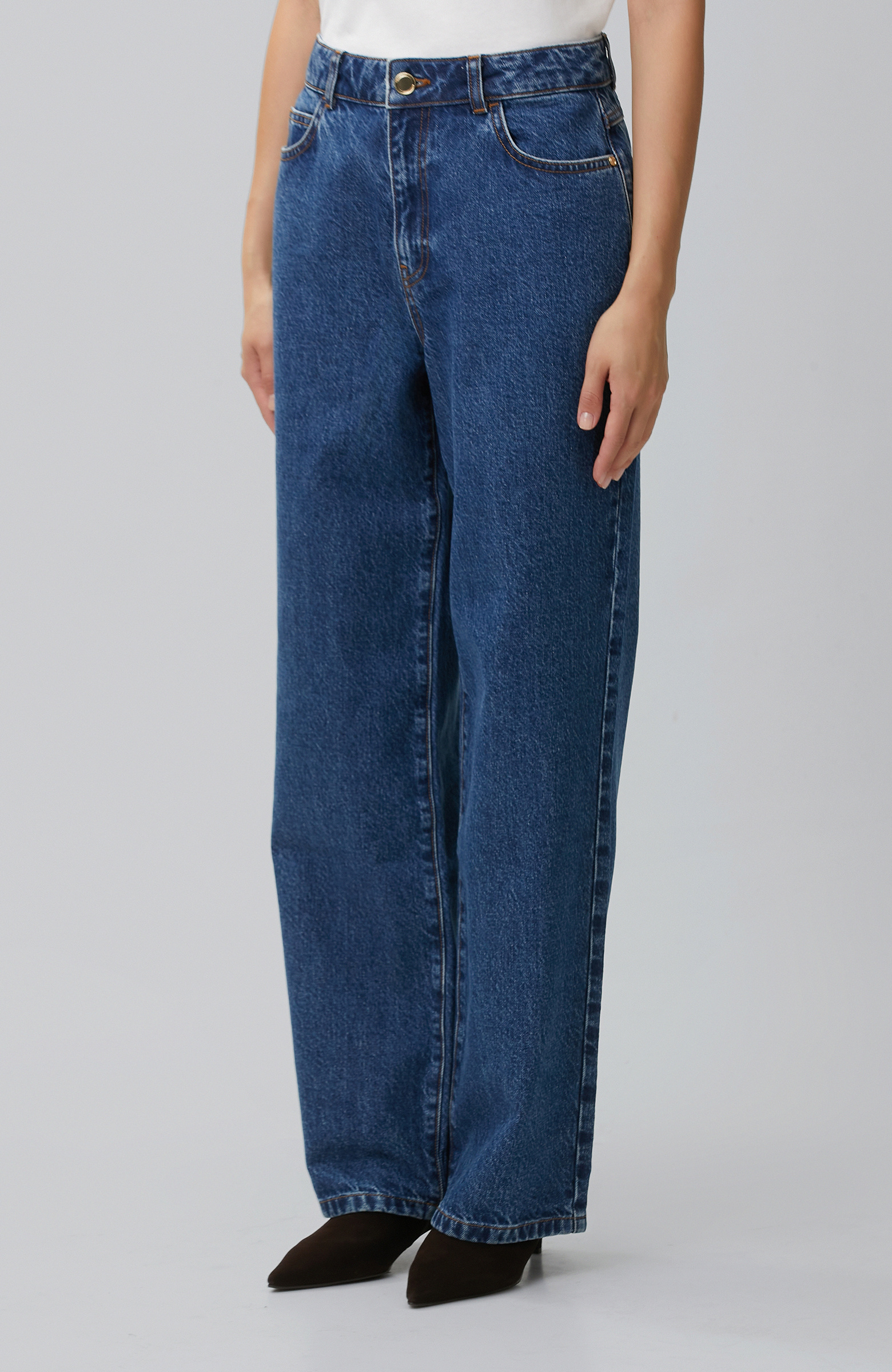 İndigo Wide Straight Denim Pantolon