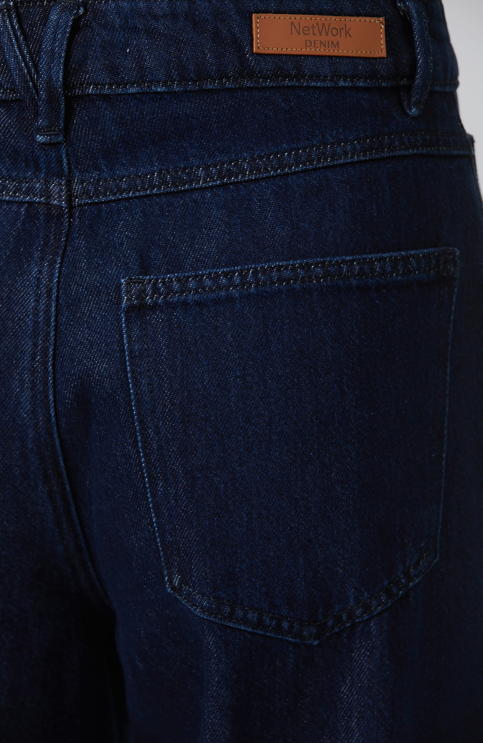 Indigo Mid Waist Wide Leg Ütü İzli Denim Pantolon