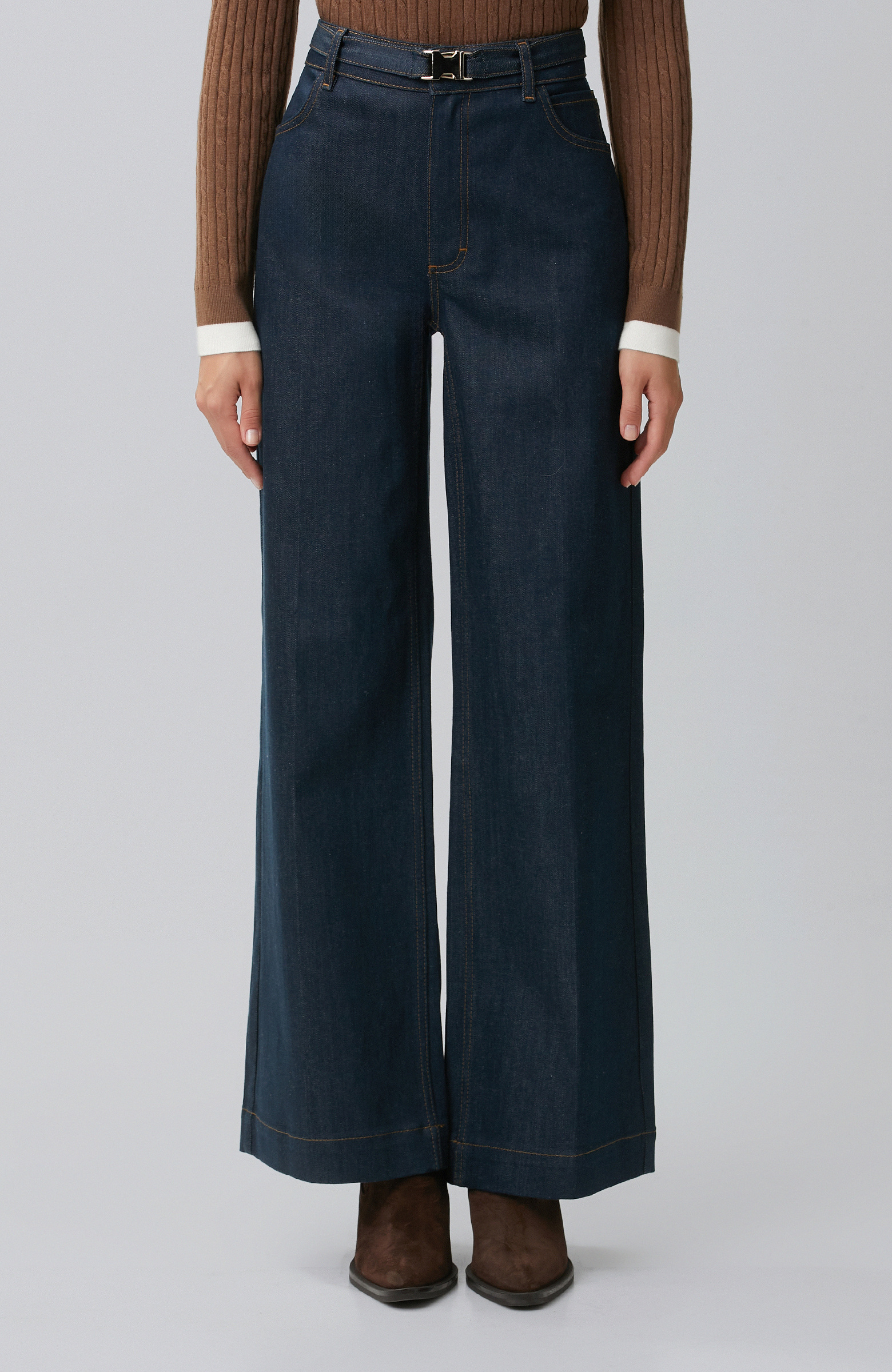 Indigo Mavi Bel Toka Detaylı Denim Pantolon