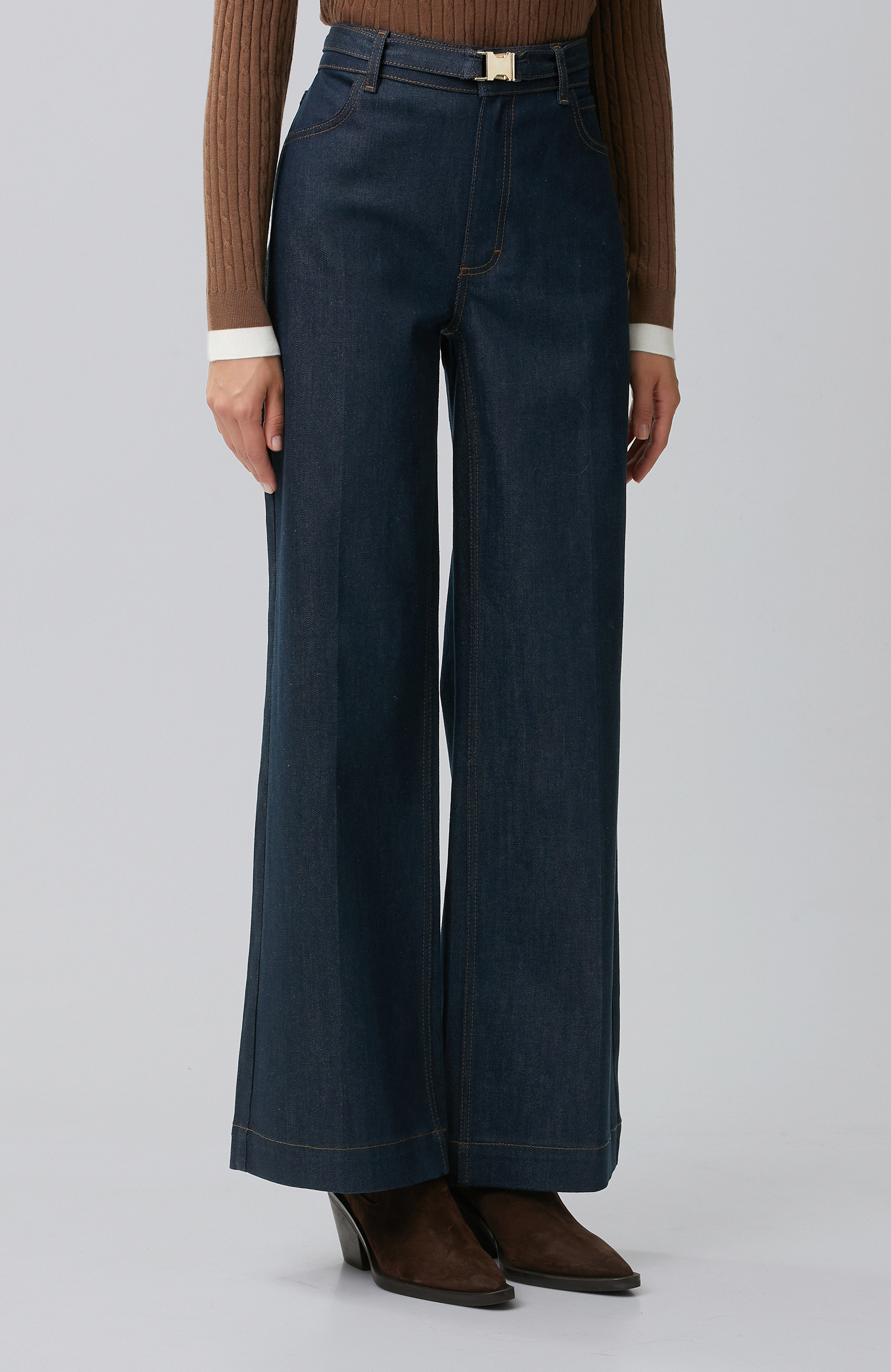 Indigo Mavi Bel Toka Detaylı Denim Pantolon