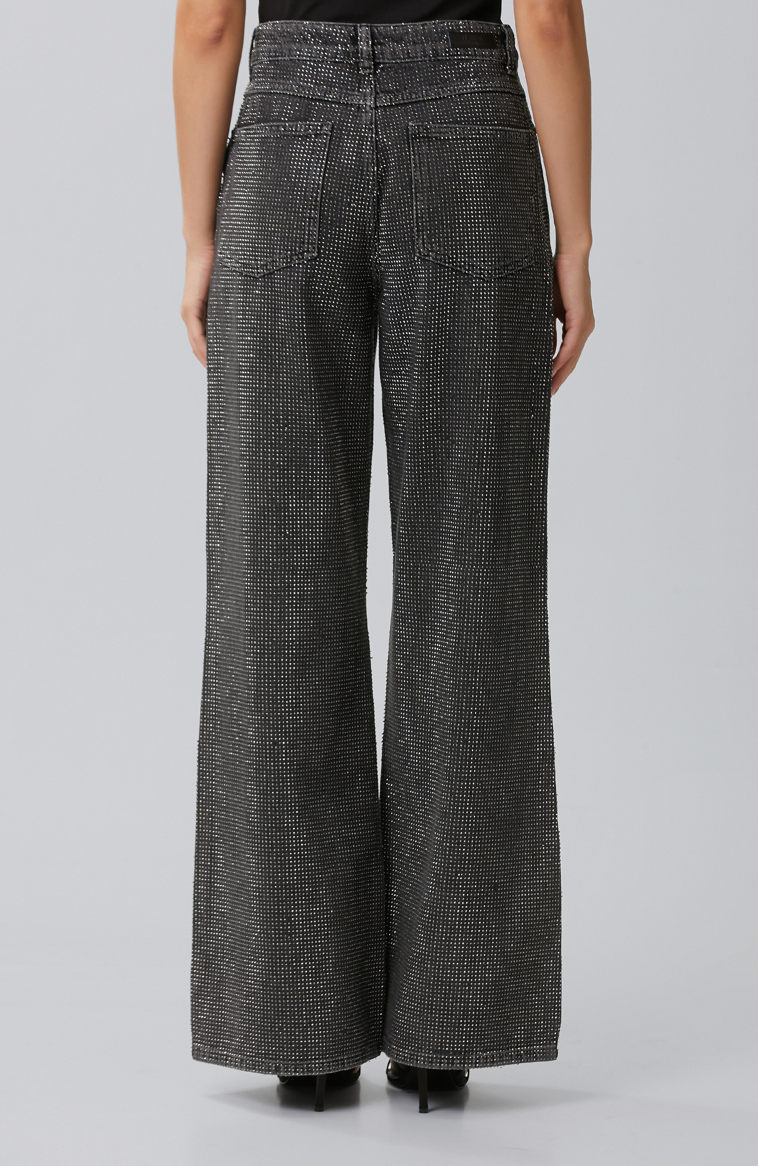 Antrasit Wide Leg Baskılı Denim Pantolon