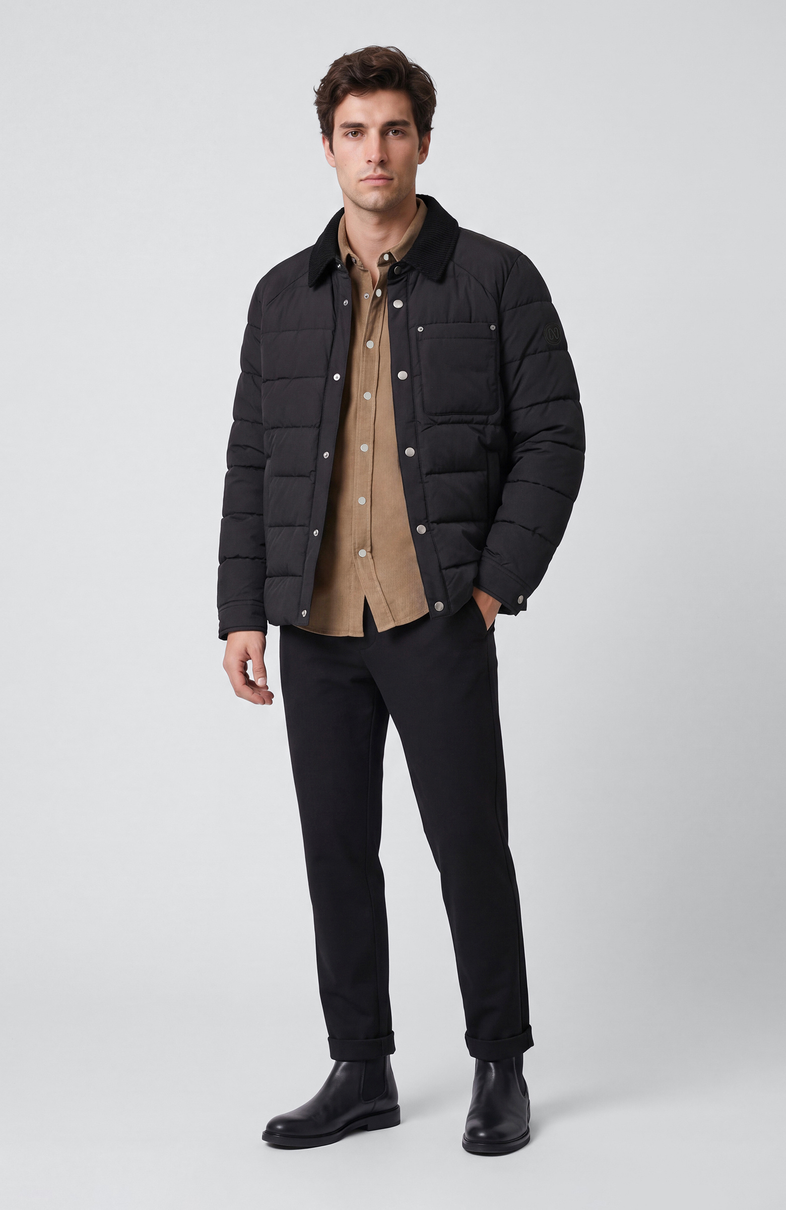 Slim Fit Vizon Pamuklu Fitilli Kadife Gömlek