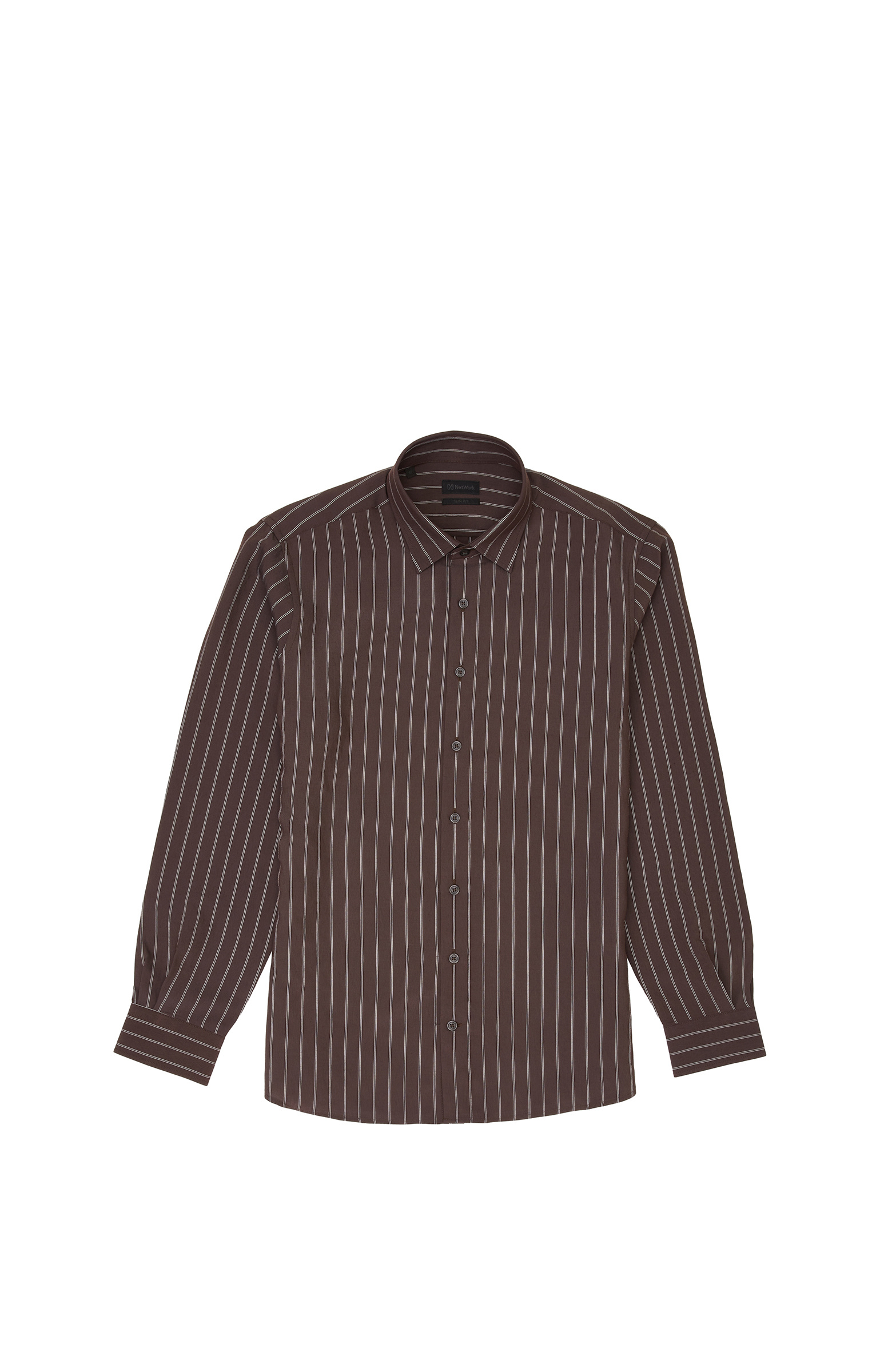 Slim Fit Acı Kahve Çizgili Gömlek