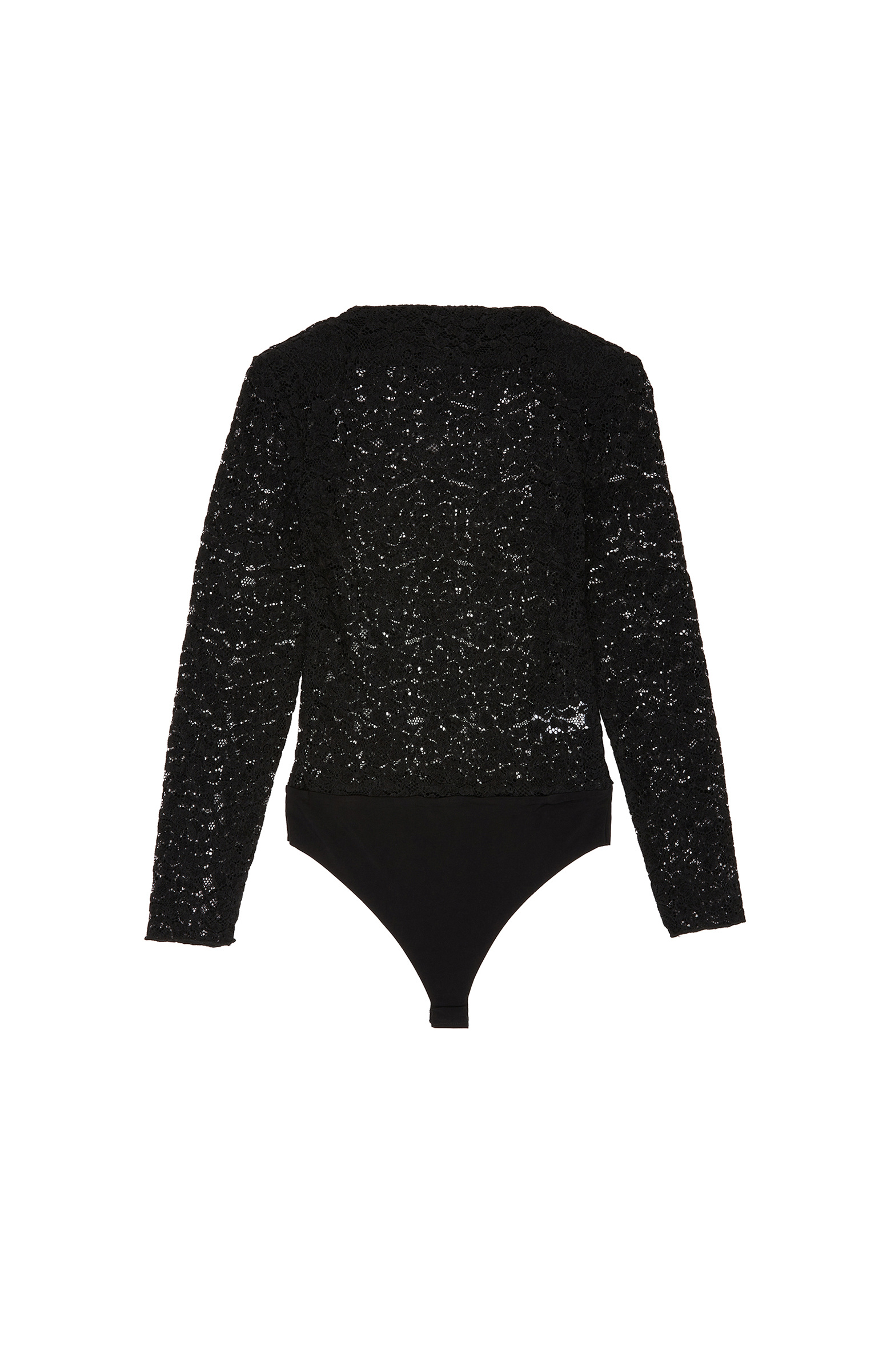 Siyah Güpür Bodysuit Örme Bluz
