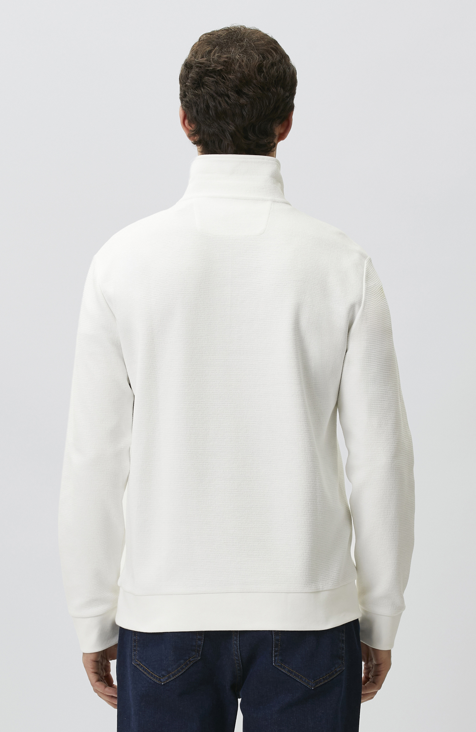Kırık Beyaz Polo Yaka Fermuarlı Sweatshirt