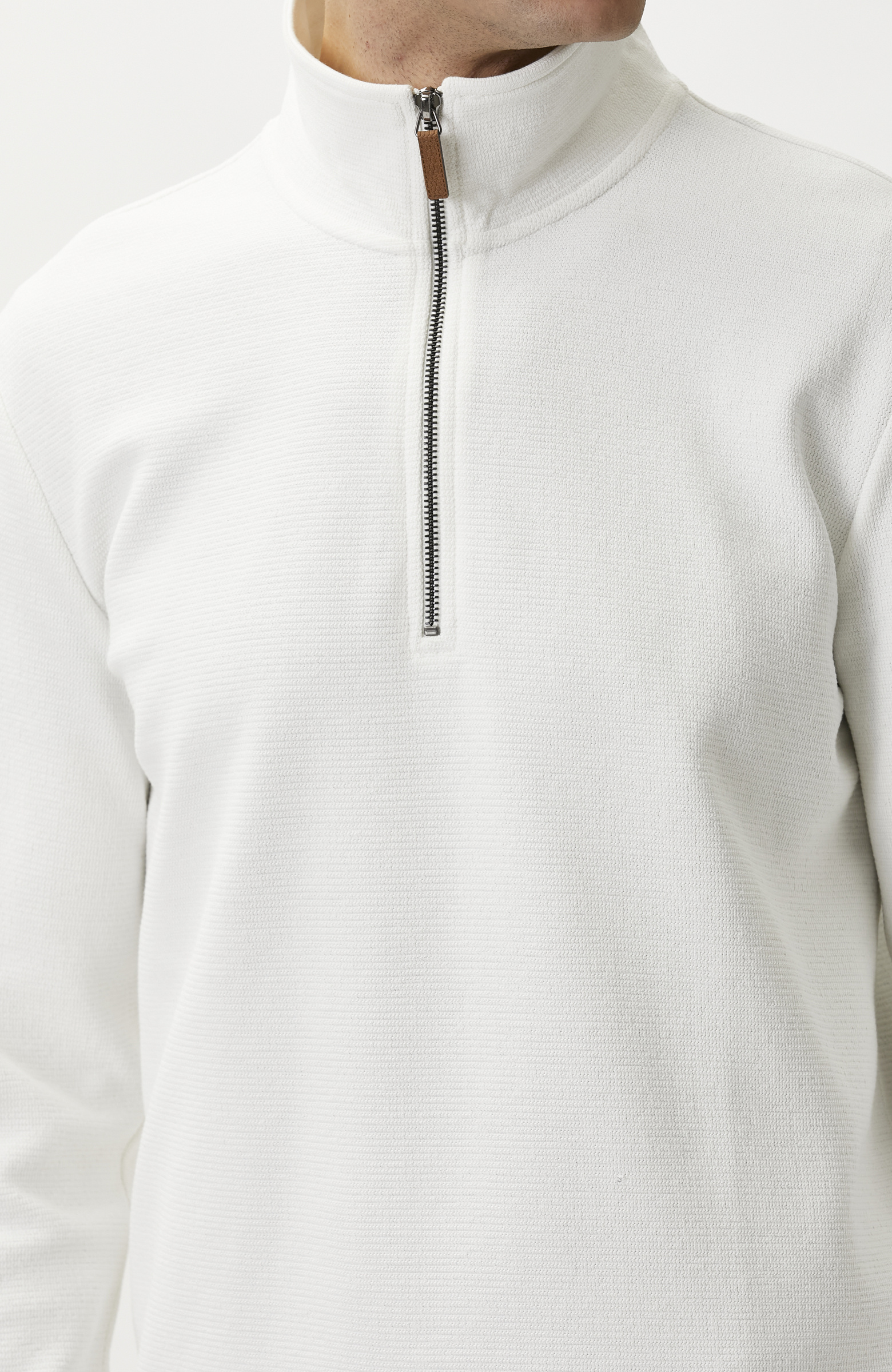 Kırık Beyaz Polo Yaka Fermuarlı Sweatshirt
