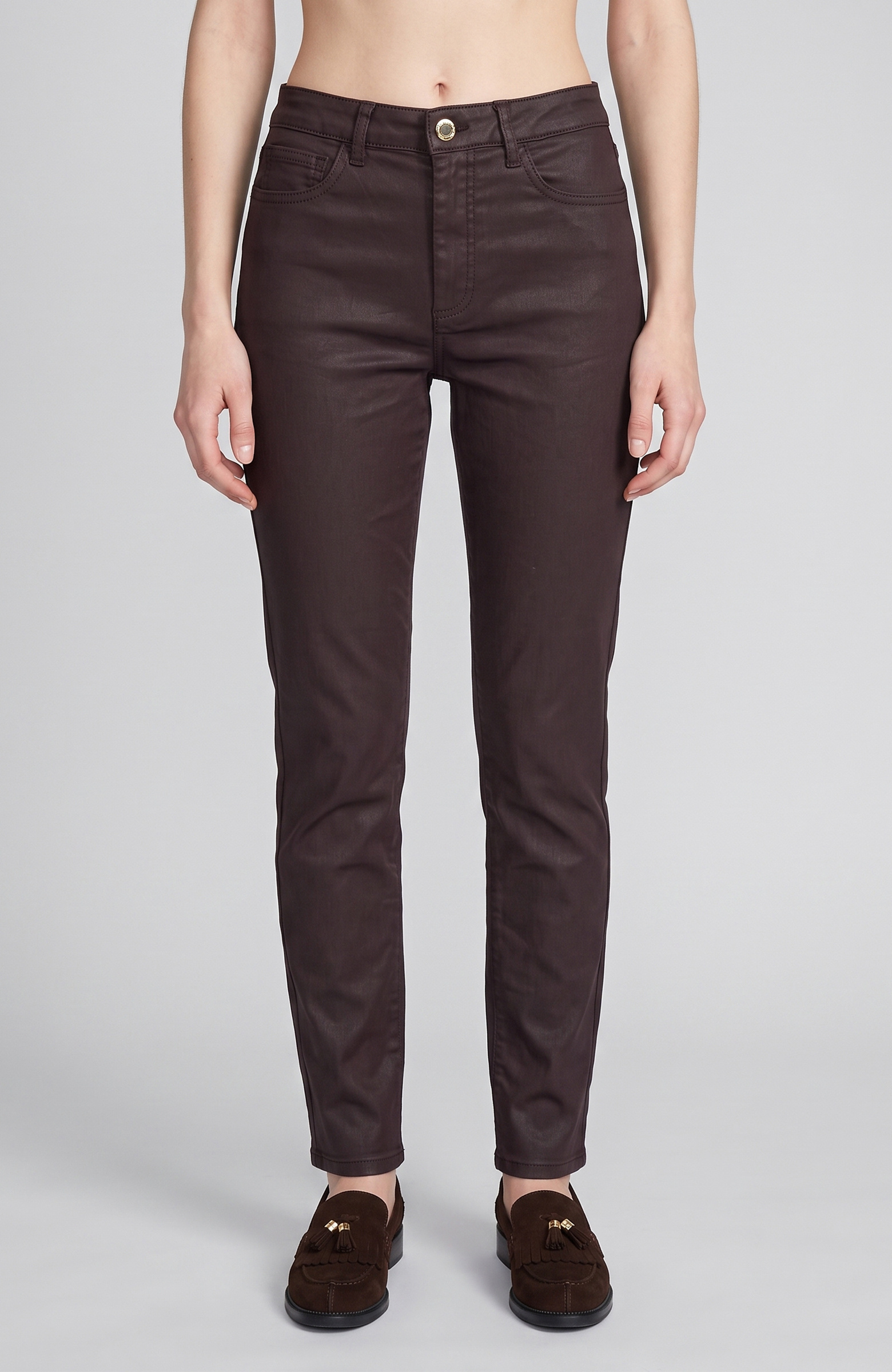 Mürdüm Kaplamalı Straight Kalıp Denim Pantolon