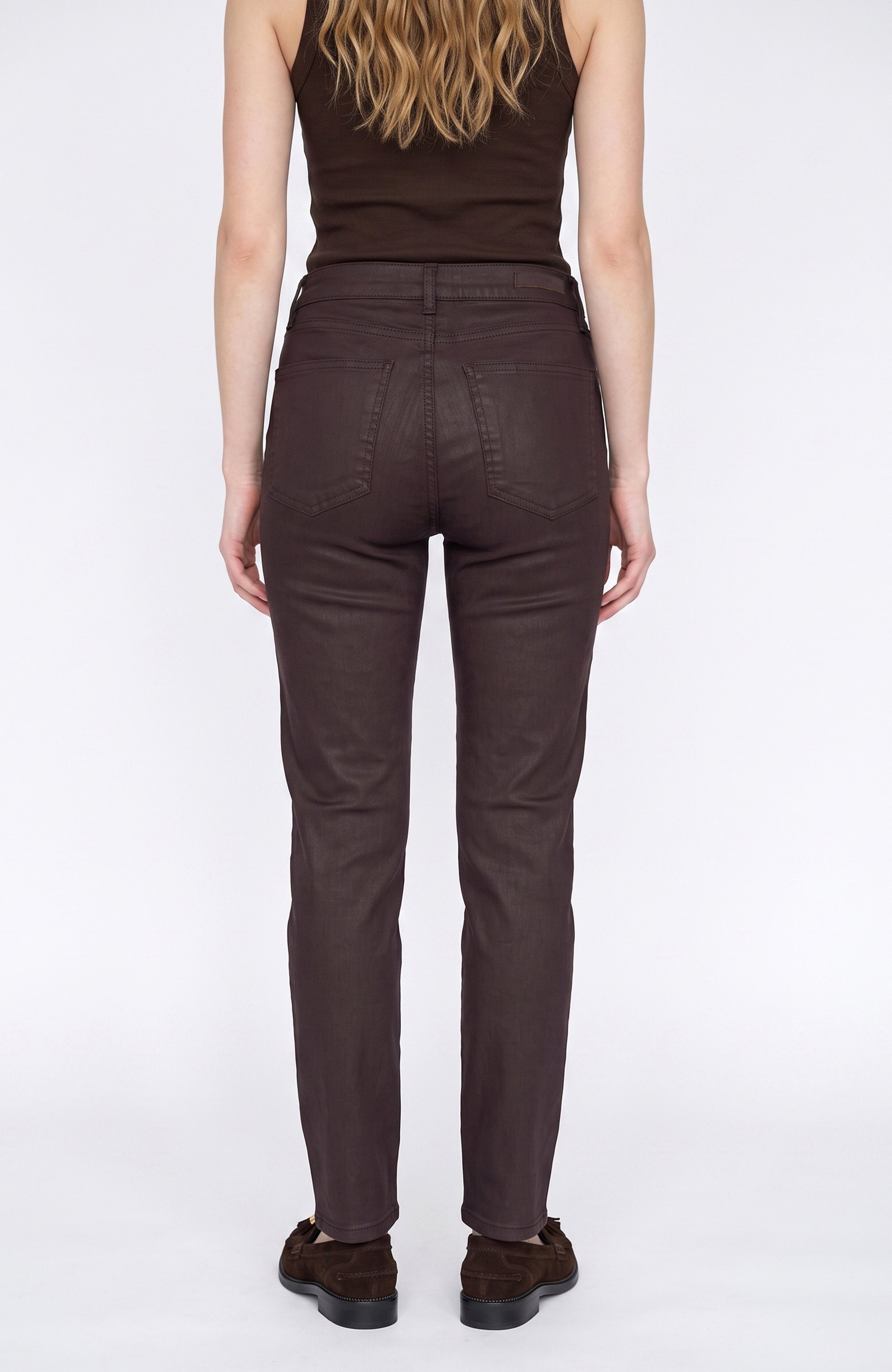 Mürdüm Kaplamalı Straight Kalıp Denim Pantolon