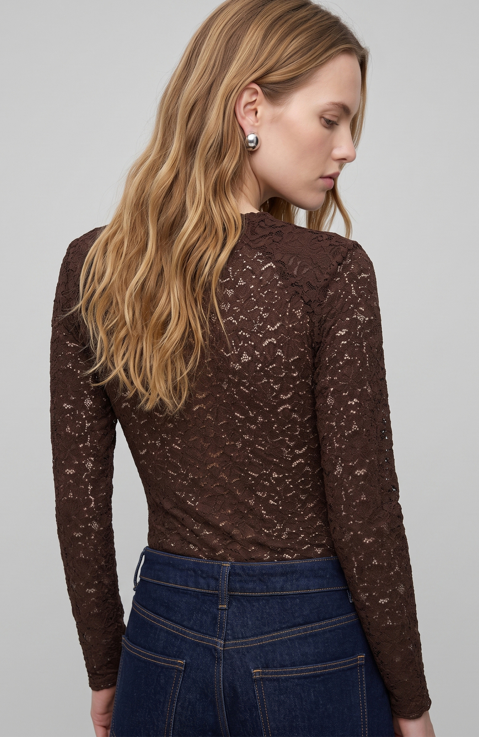 Acı Kahve Güpür Bodysuit Örme Bluz