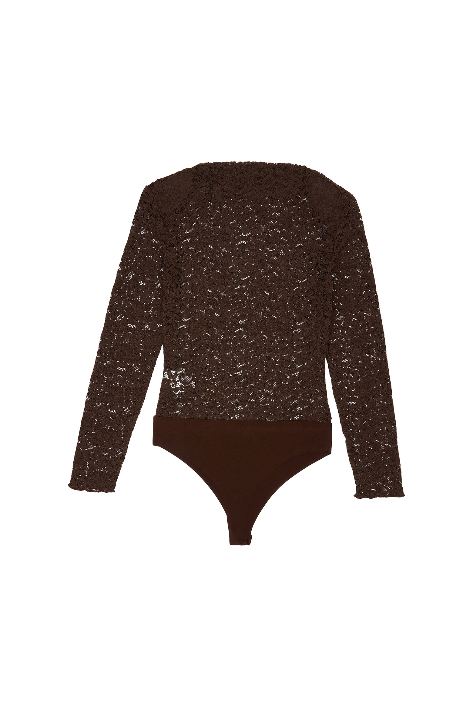 Acı Kahve Güpür Bodysuit Örme Bluz