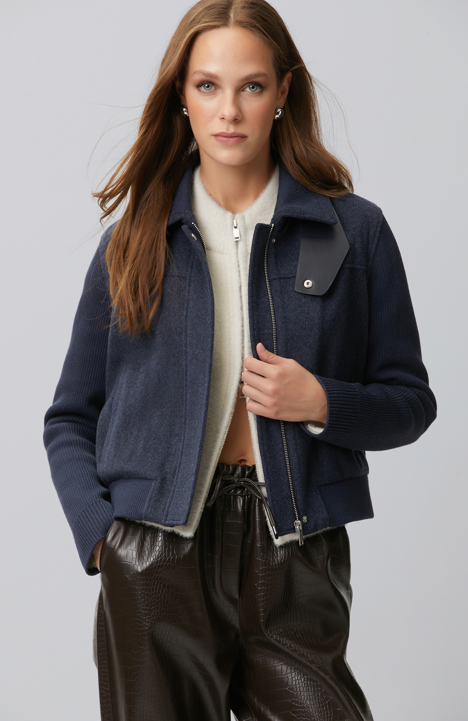 Indigo Sleeves Knitwear Wool Blend Coat