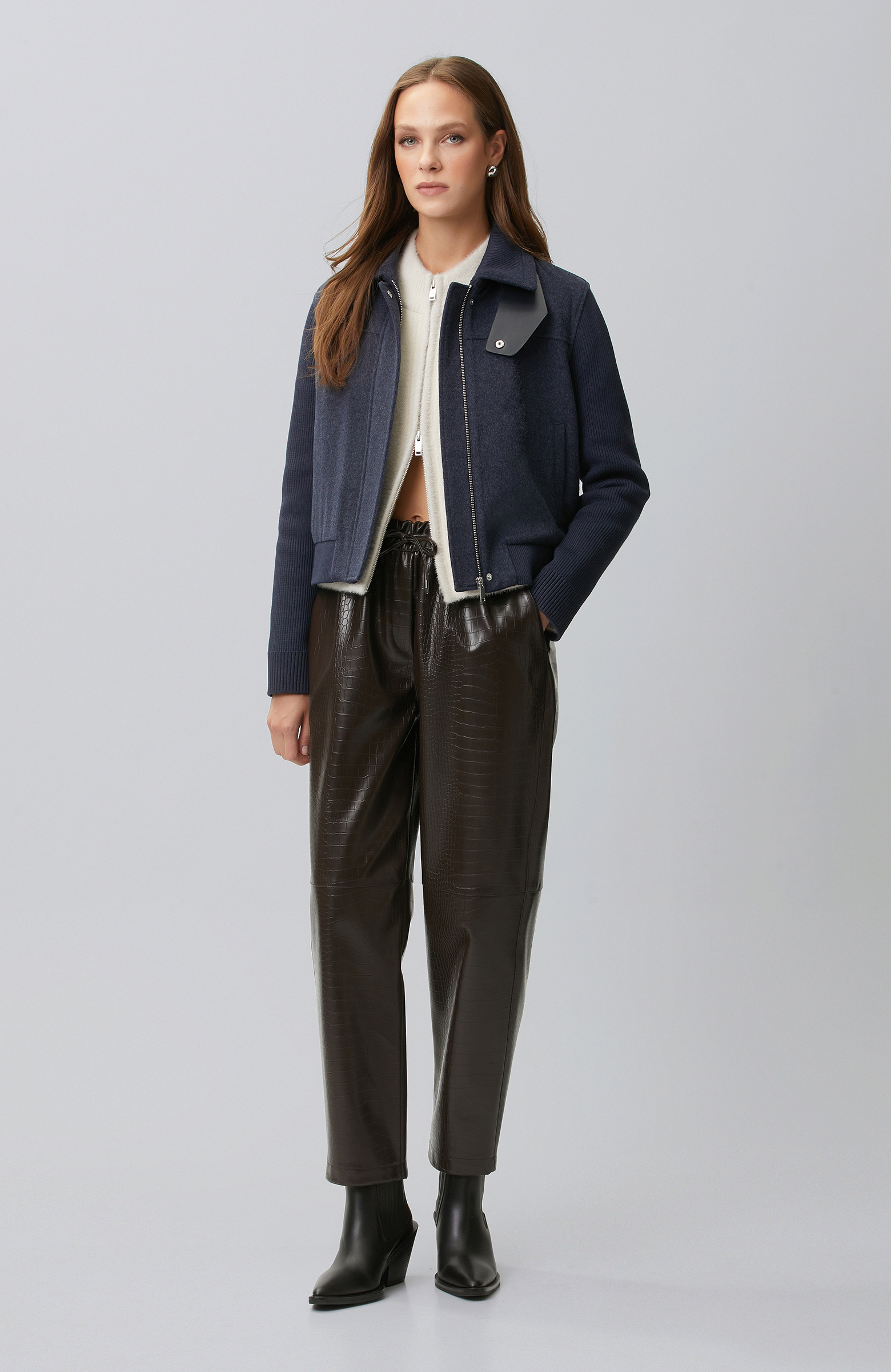 Indigo Sleeves Knitwear Wool Blend Coat