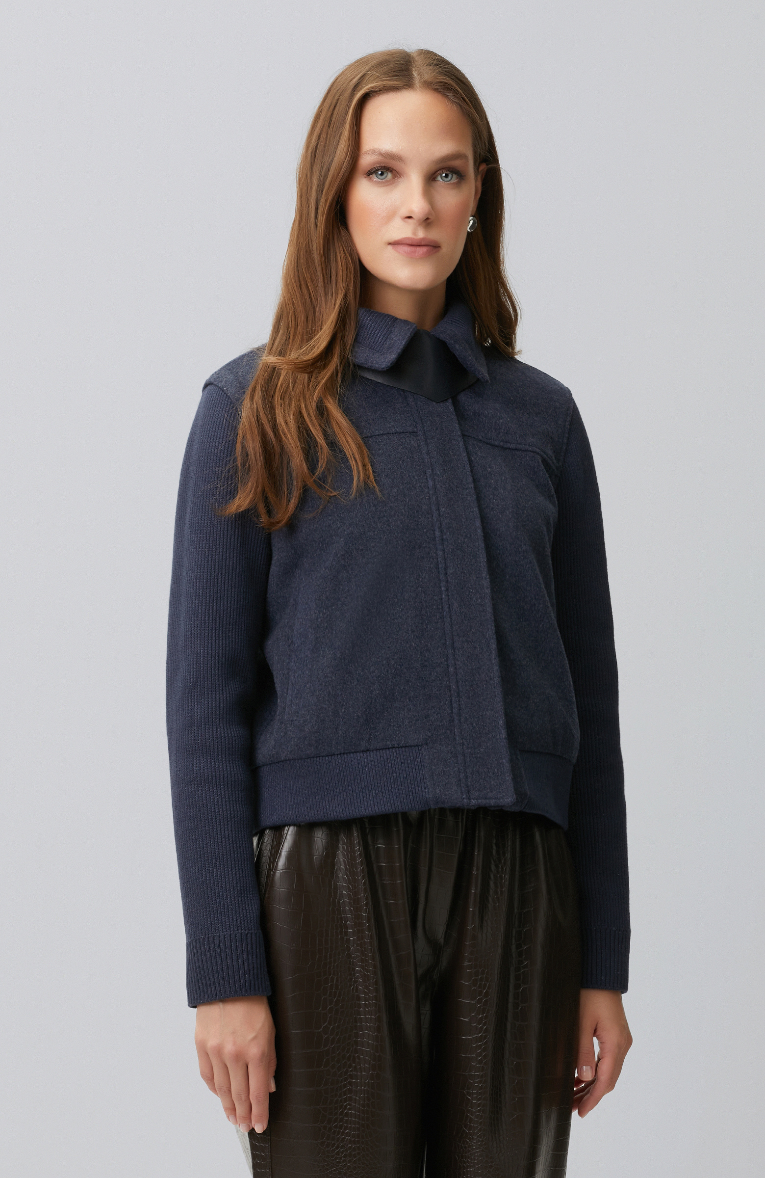 Indigo Sleeves Knitwear Wool Blend Coat
