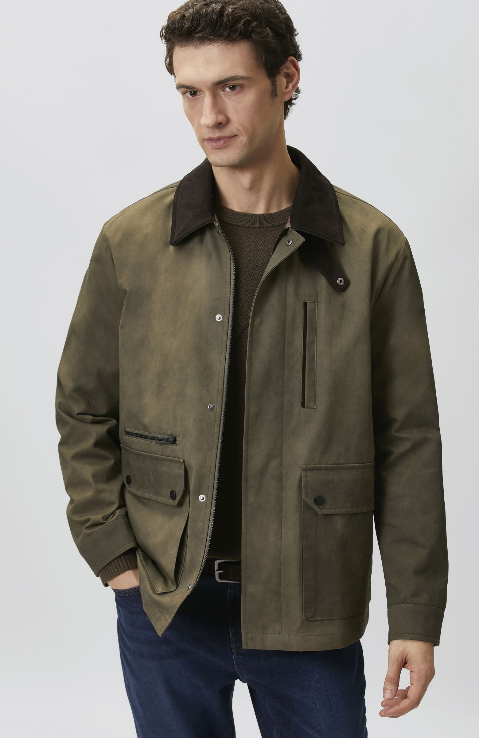 Haki Yakası Fitilli Batik Coat Ceket