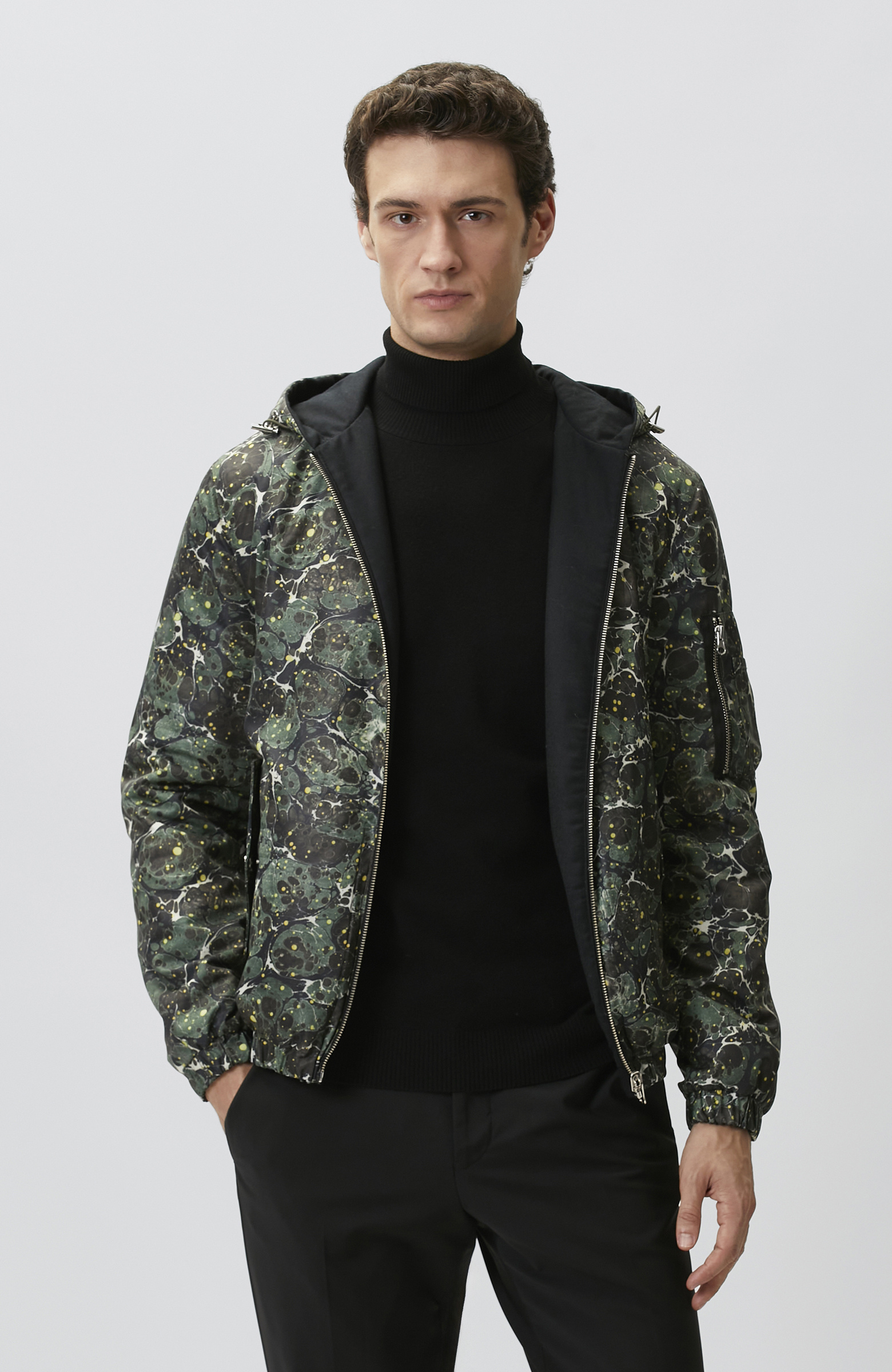 Khaki Marbling Double-Sided Patterned Coat