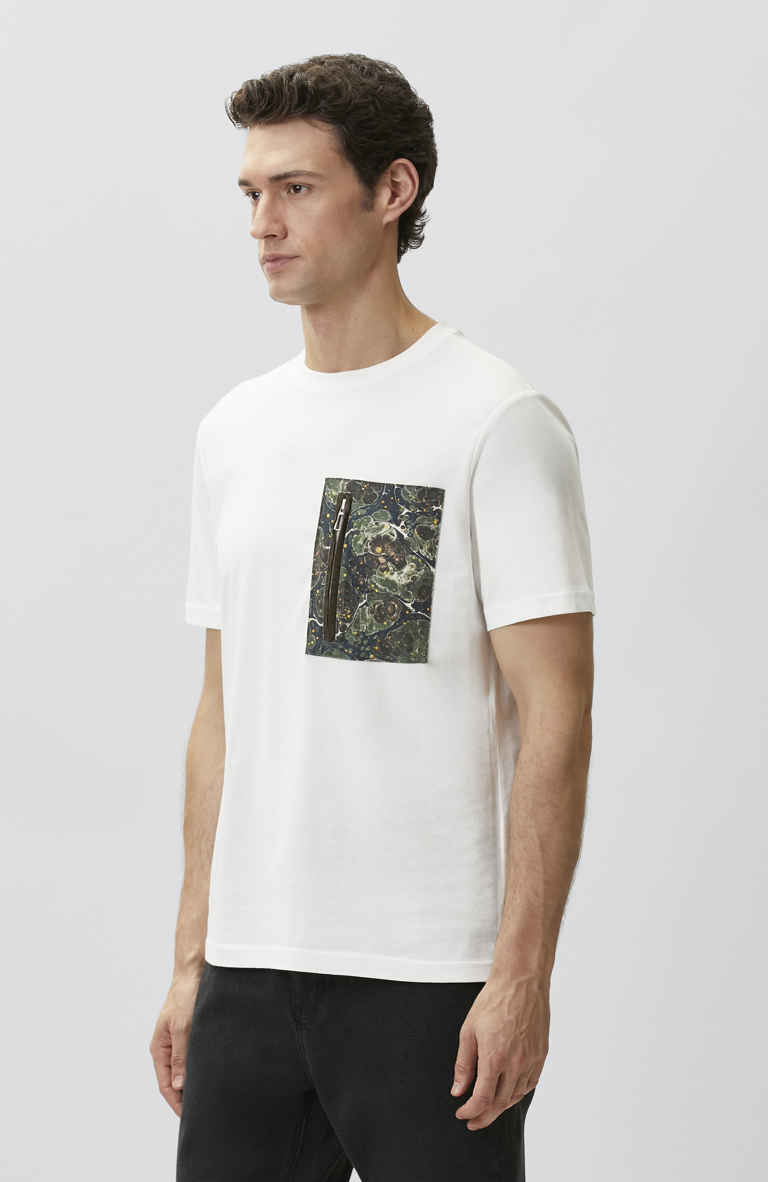 Beyaz Ebru Desenli T-shirt
