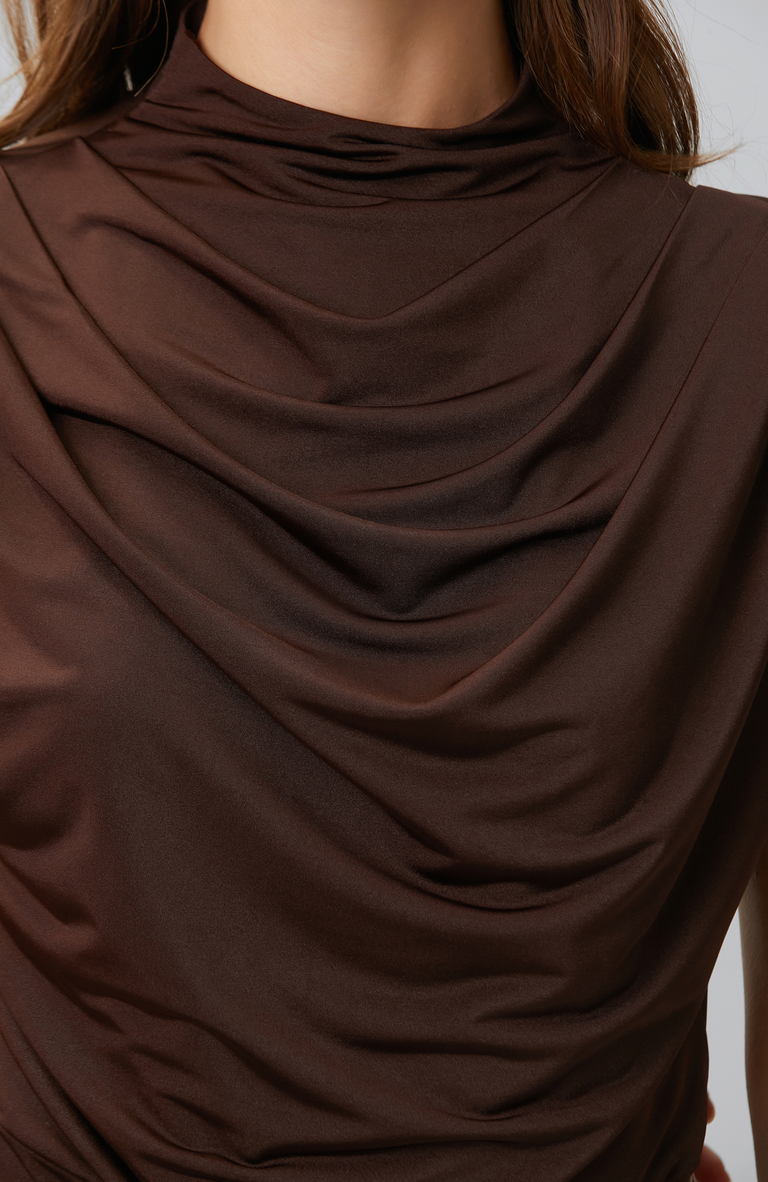 Acı Kahve Drape Detaylı Örme Bluz