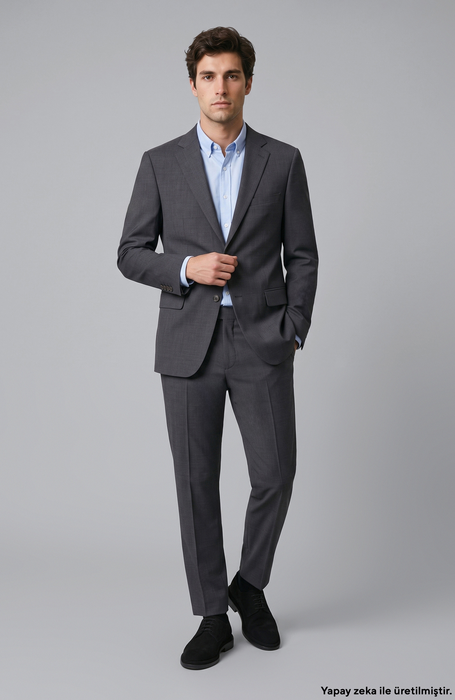 Gri Slim Fit Yün Mix Takım Elbise