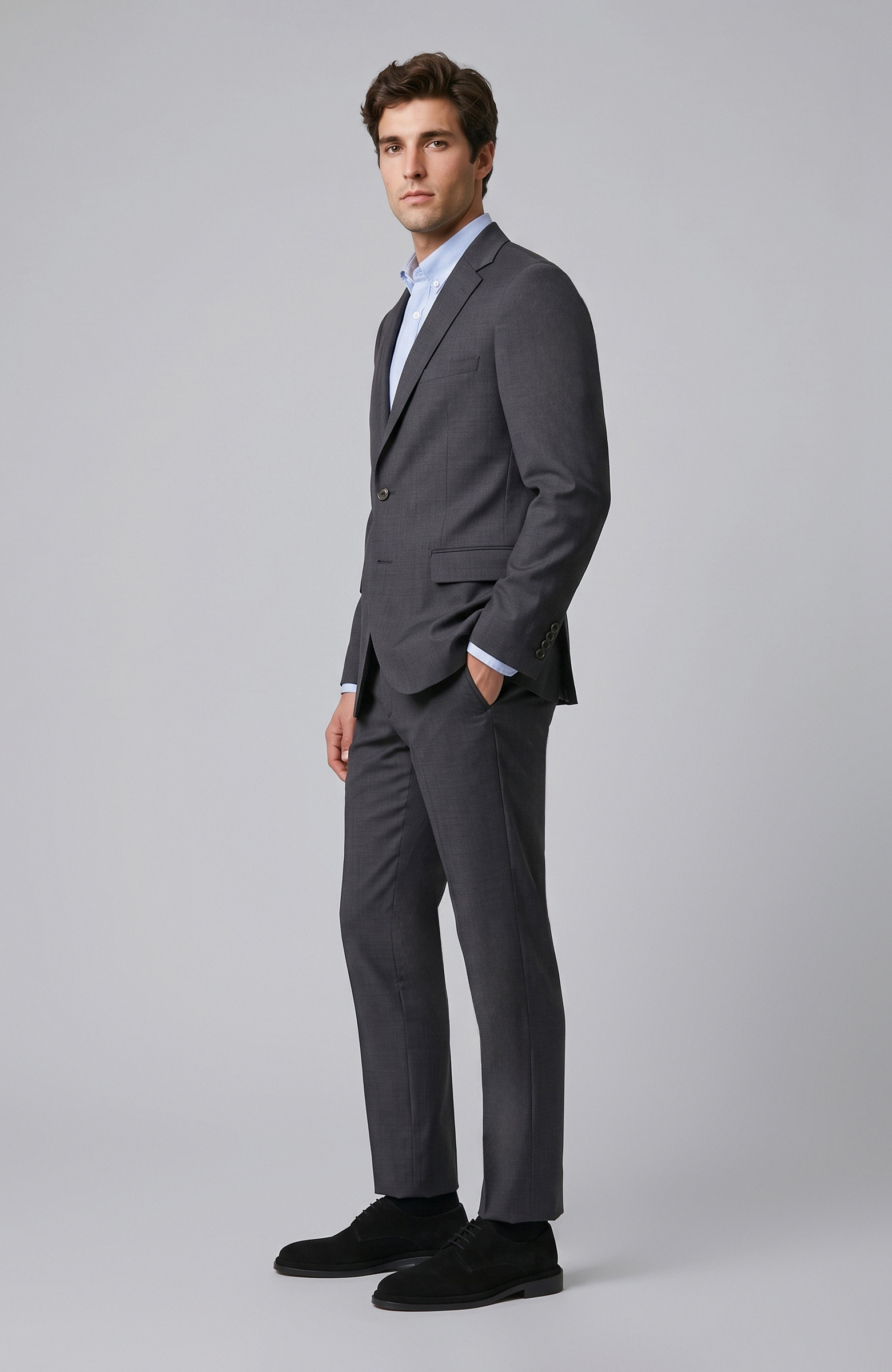 Gri Slim Fit Yün Mix Takım Elbise