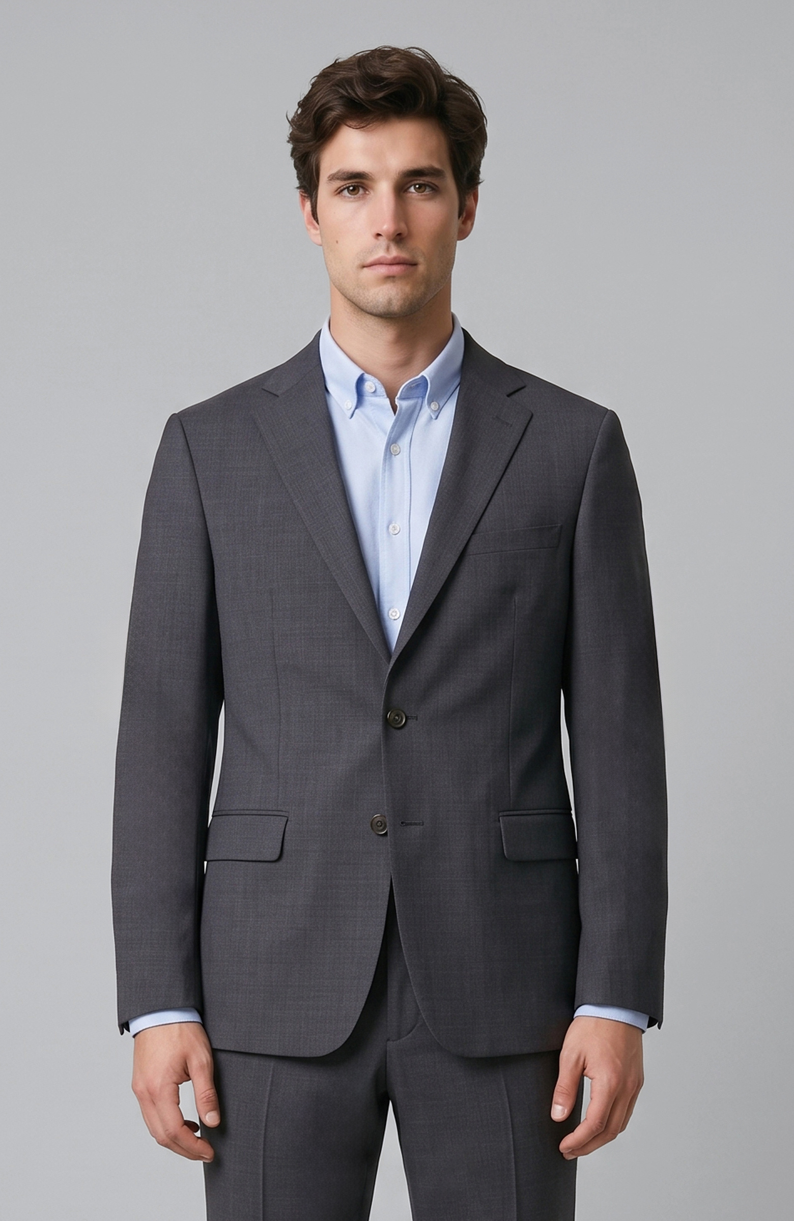 Gri Slim Fit Yün Mix Takım Elbise