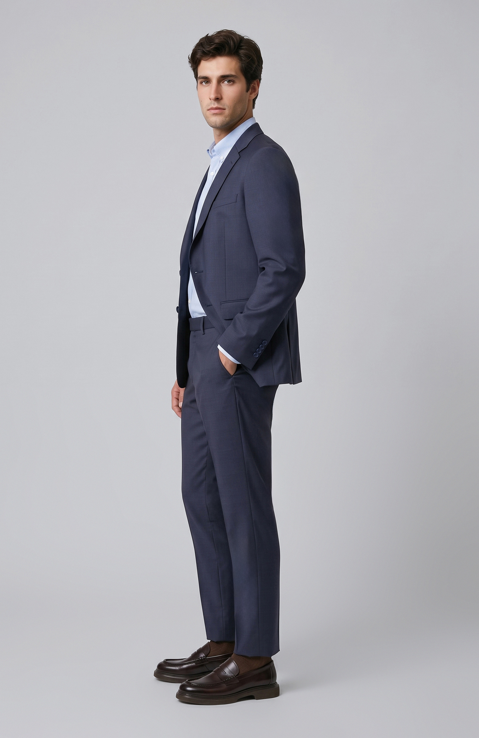 İndigo Slim Fit Yün Mix Takım Elbise