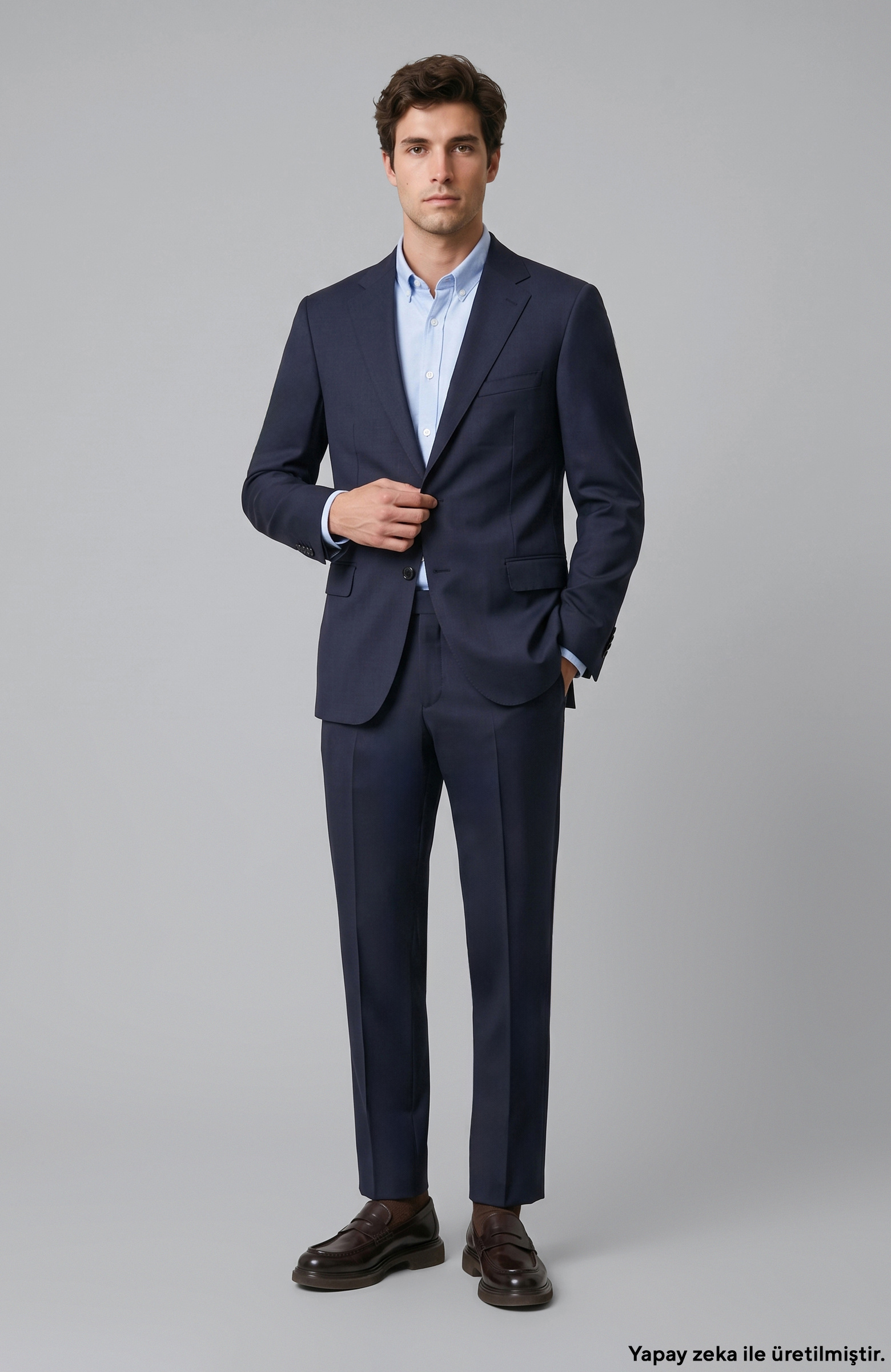 Lacivert Slim Fit Yün Mix Takım Elbise