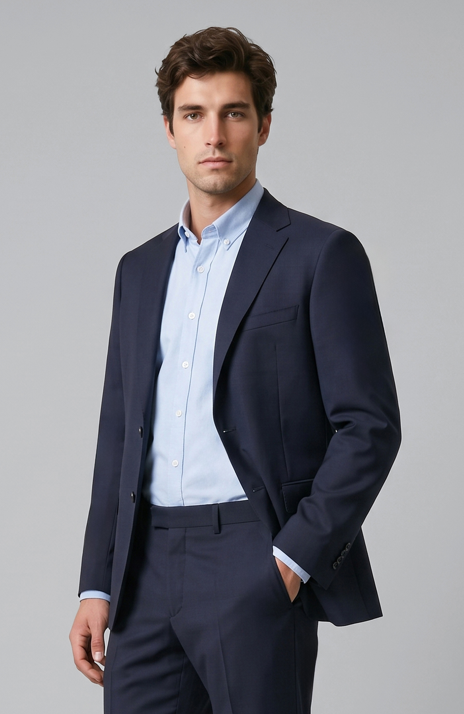 Lacivert Slim Fit Yün Mix Takım Elbise