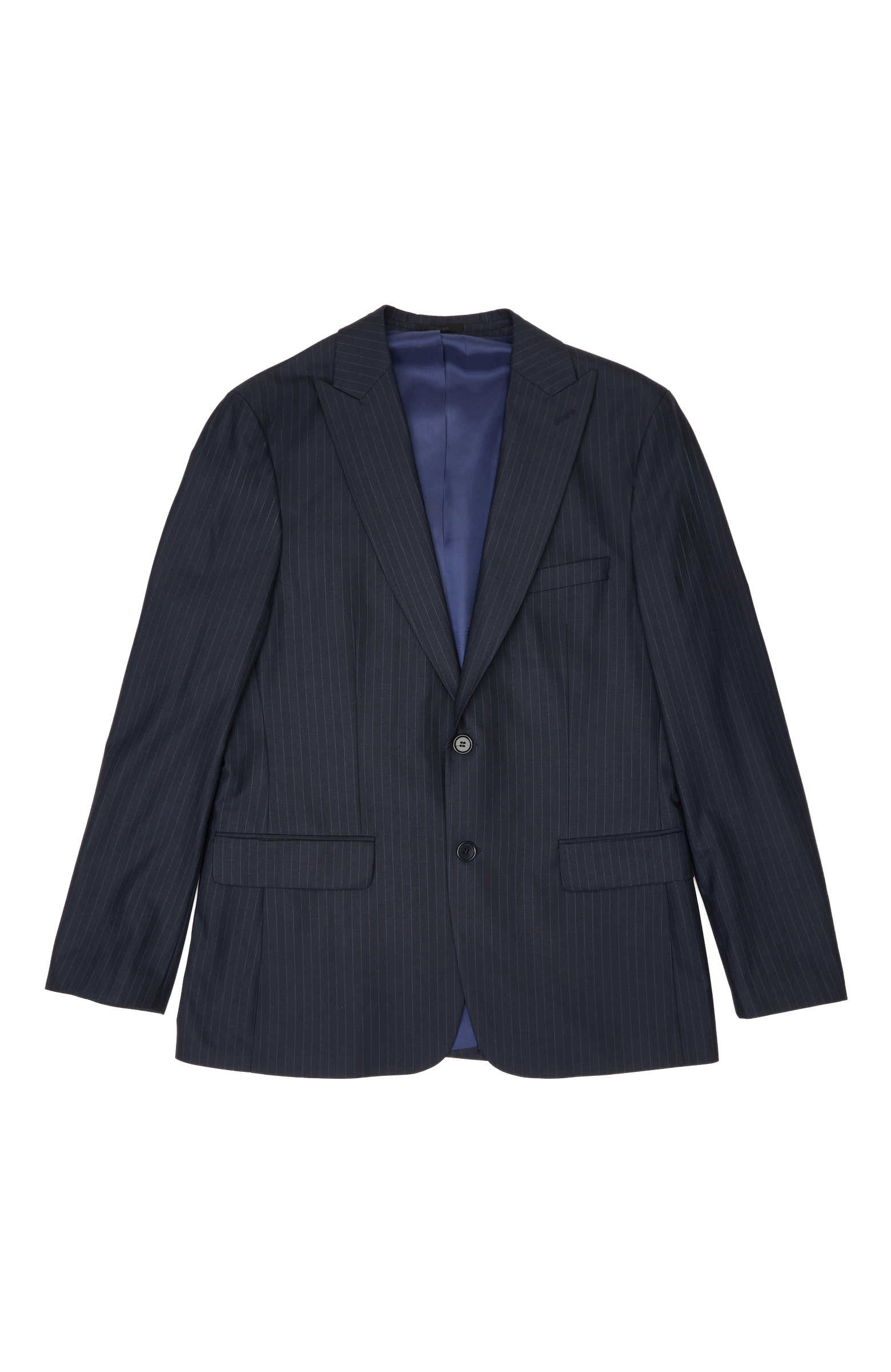 Lacivert Slim Fit Çizgili Yün Mix Takım Elbise