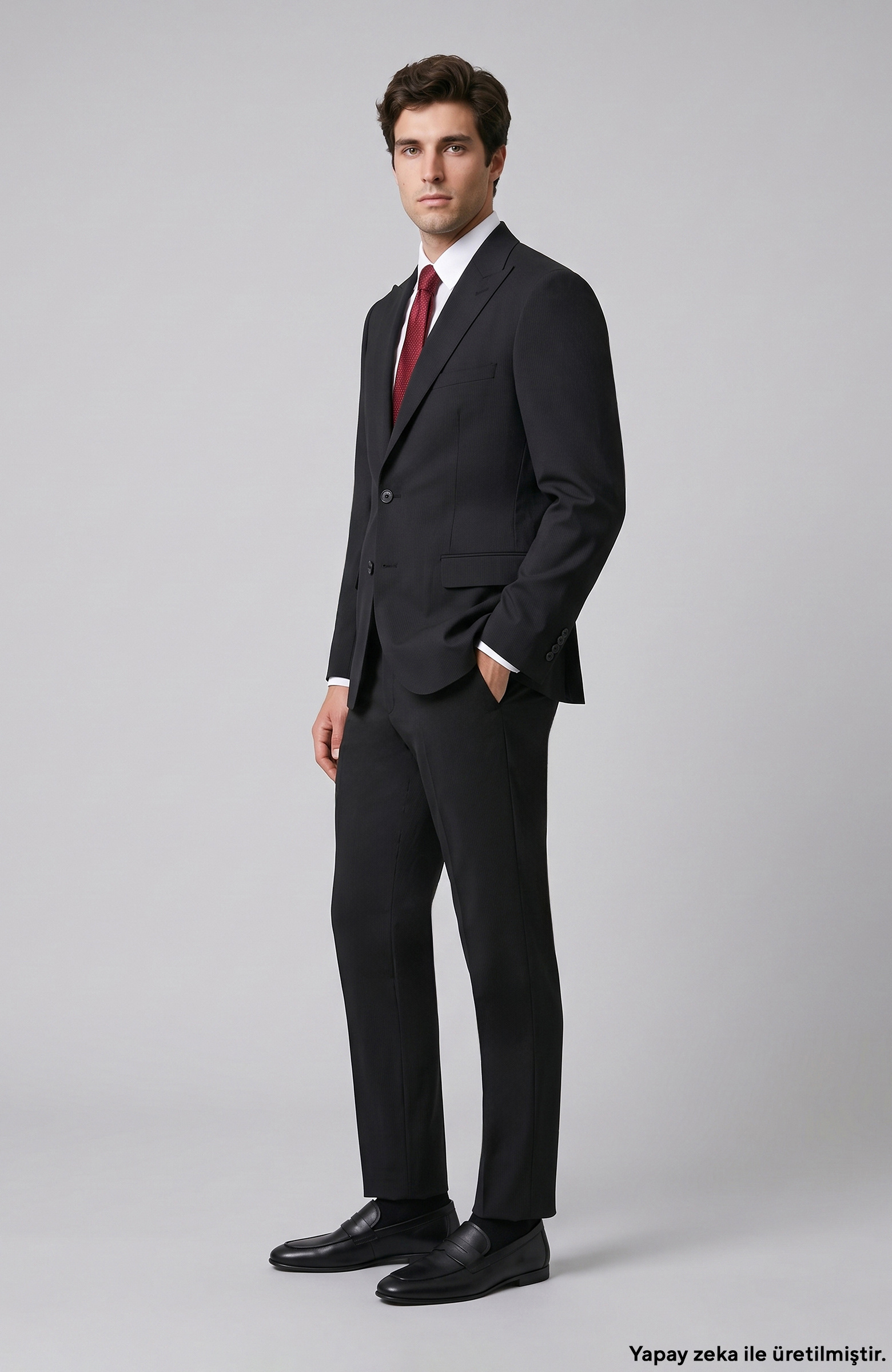 Slim Fit Siyah Piplapel Yaka Çizgili Takım Elbise
