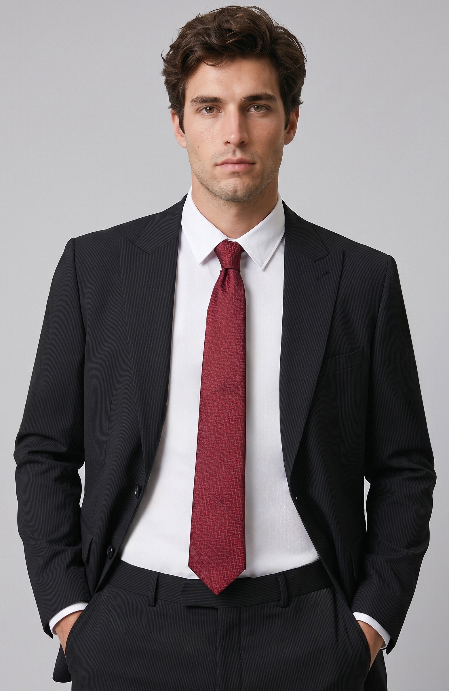 Slim Fit Siyah Piplapel Yaka Çizgili Takım Elbise