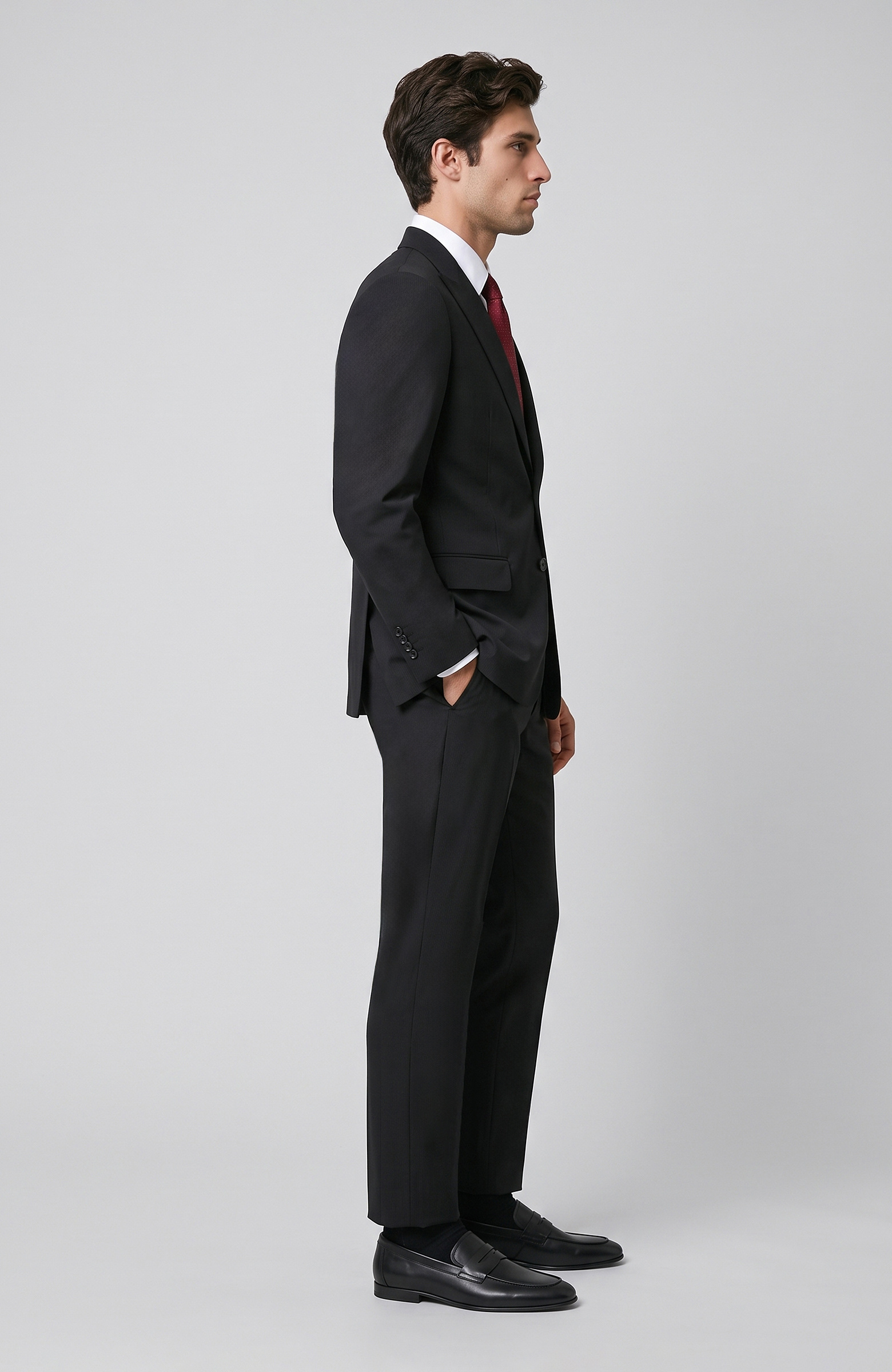 Slim Fit Siyah Piplapel Yaka Çizgili Takım Elbise