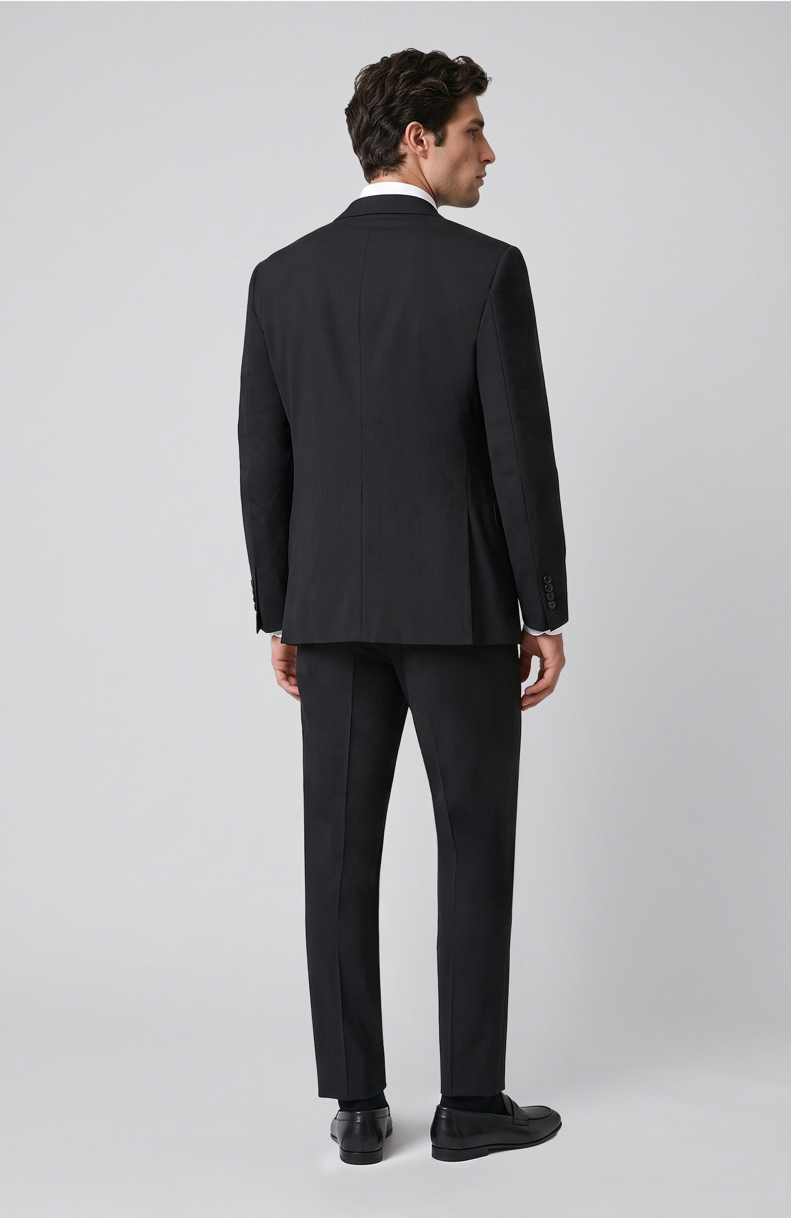 Slim Fit Siyah Piplapel Yaka Çizgili Takım Elbise