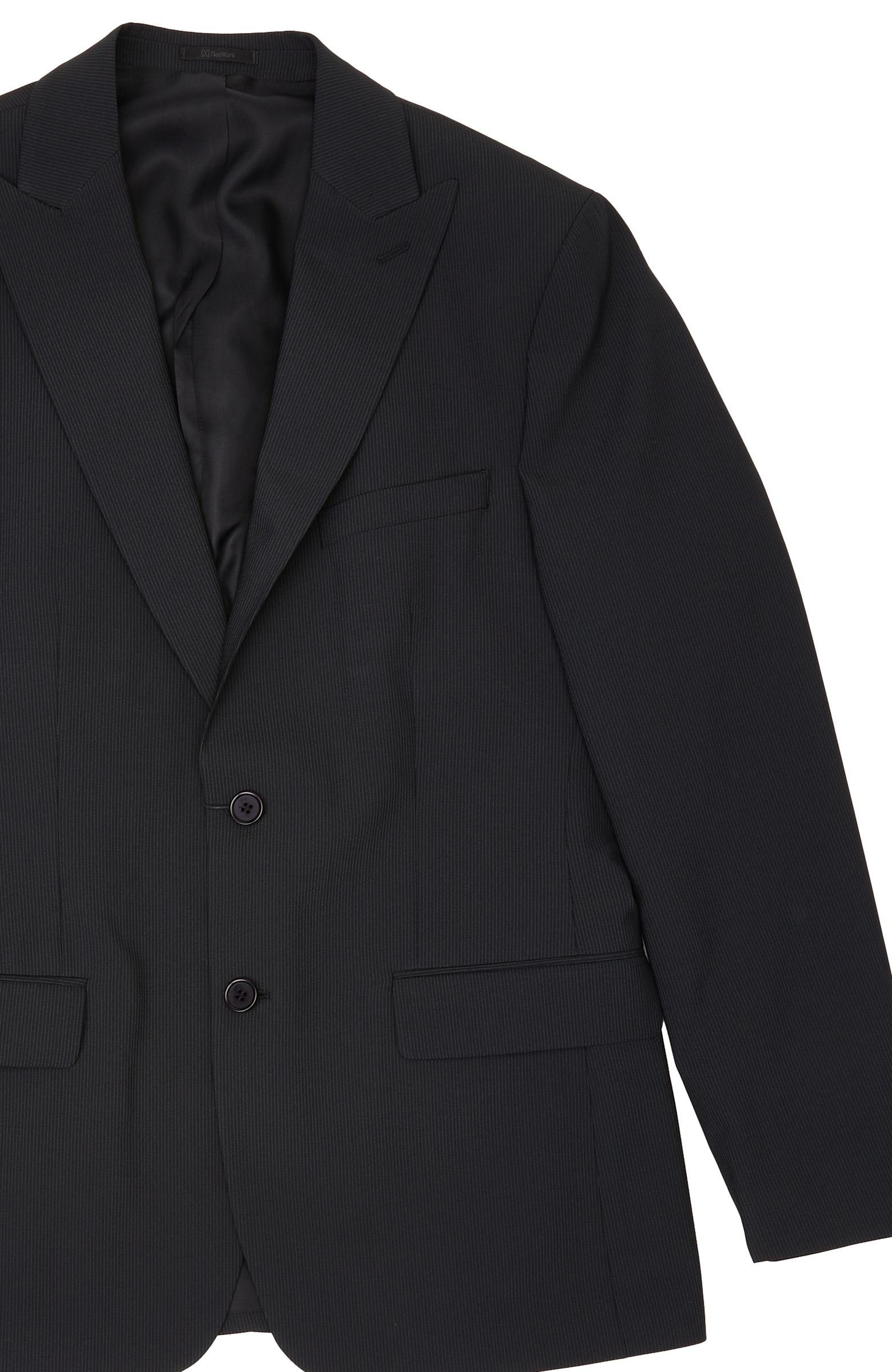 Slim Fit Siyah Piplapel Yaka Çizgili Takım Elbise
