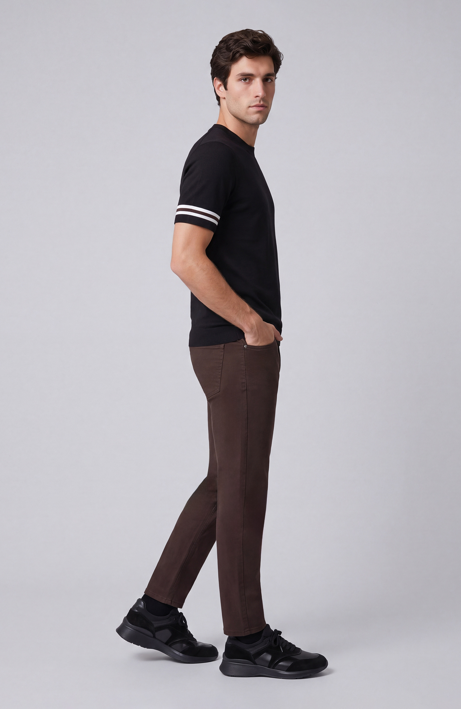 Black Sleeve Detail Block Patterned Short Sleeve Sweater