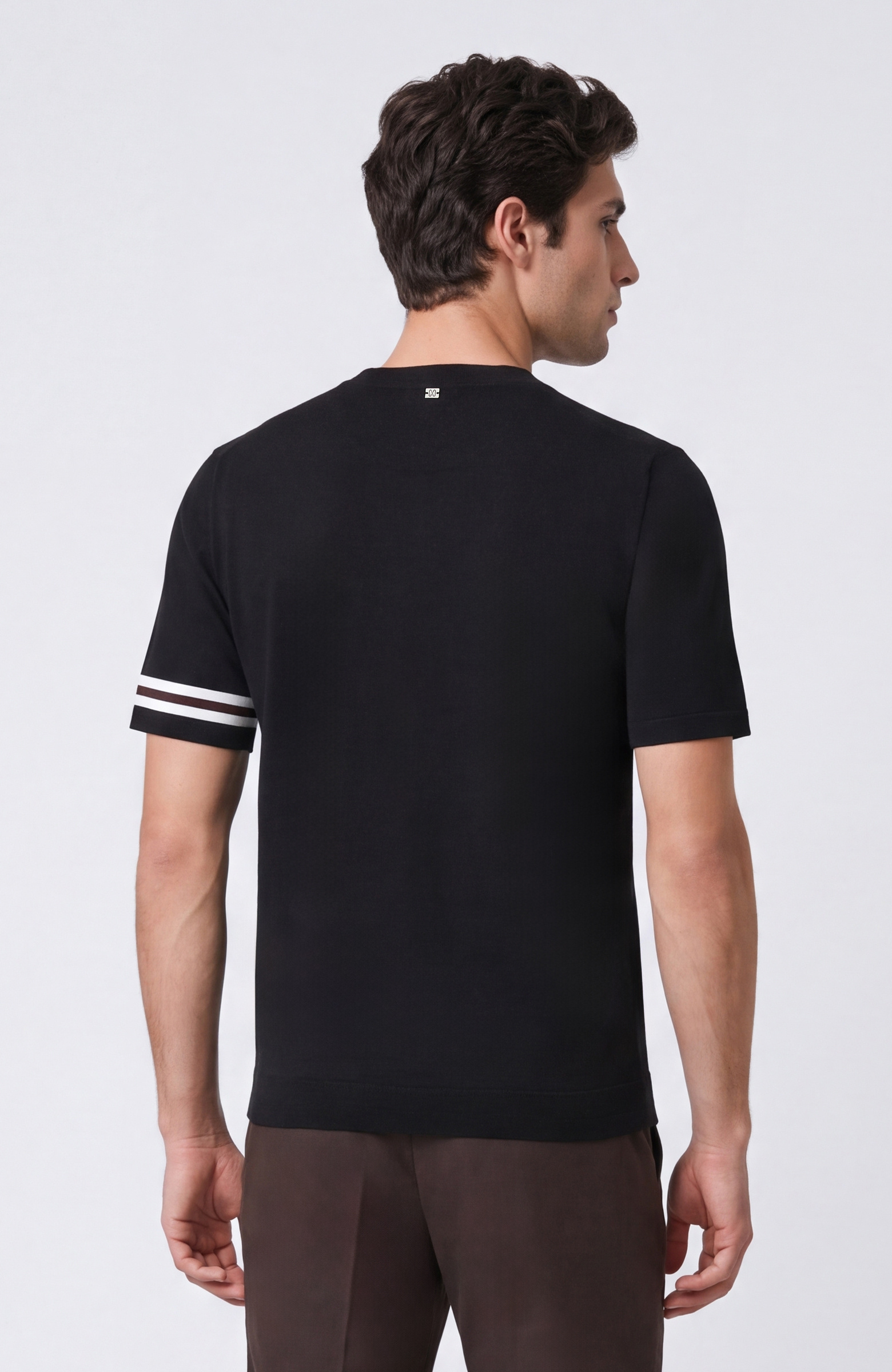 Black Sleeve Detail Block Patterned Short Sleeve Sweater