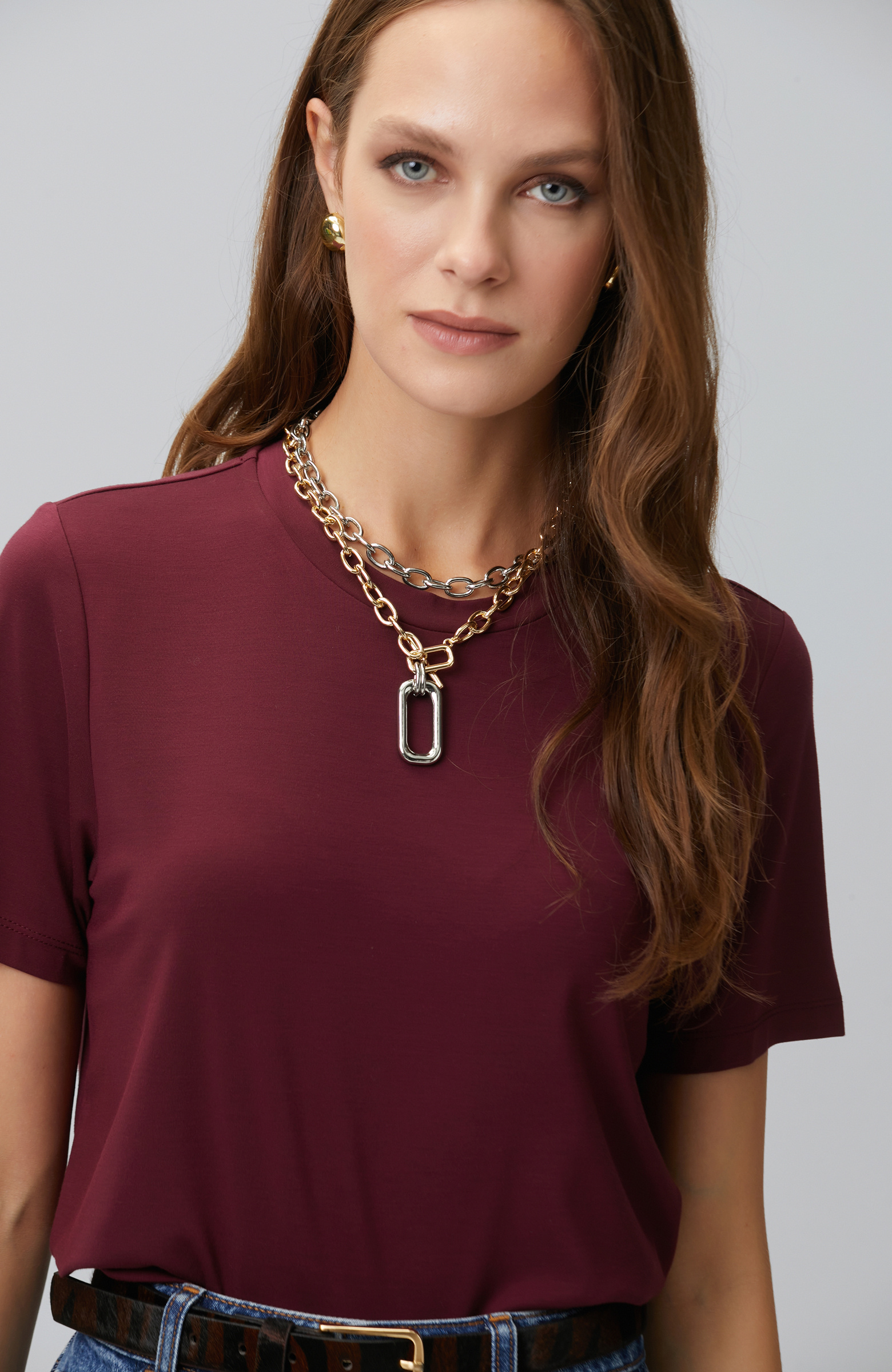 Bordo Basic Bisiklet Yaka T-shirt