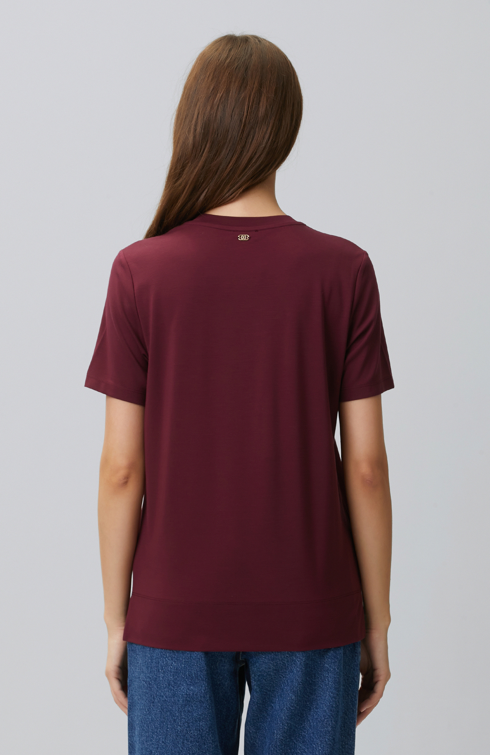Bordo Basic Bisiklet Yaka T-shirt
