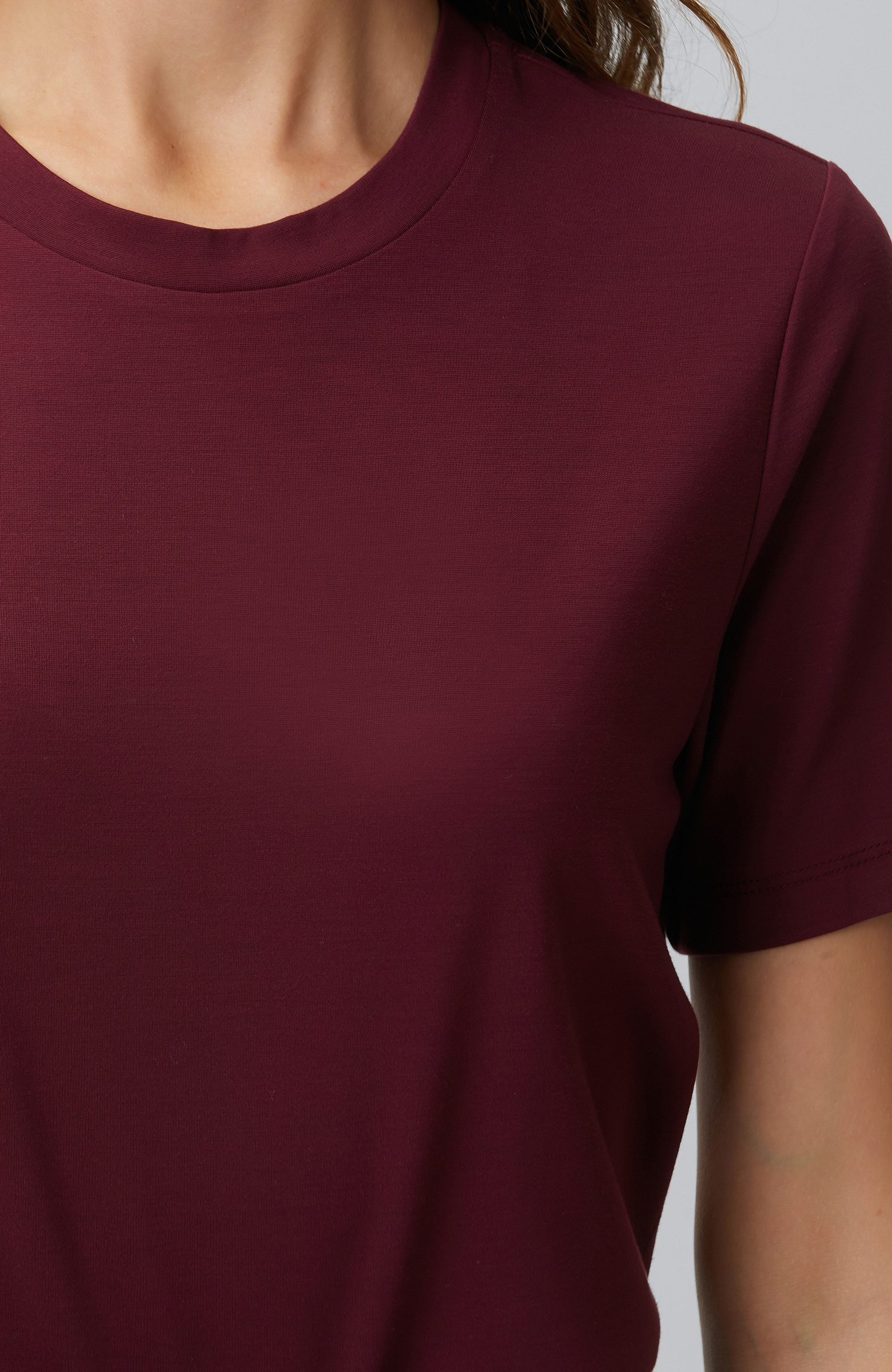 Bordo Basic Bisiklet Yaka T-shirt