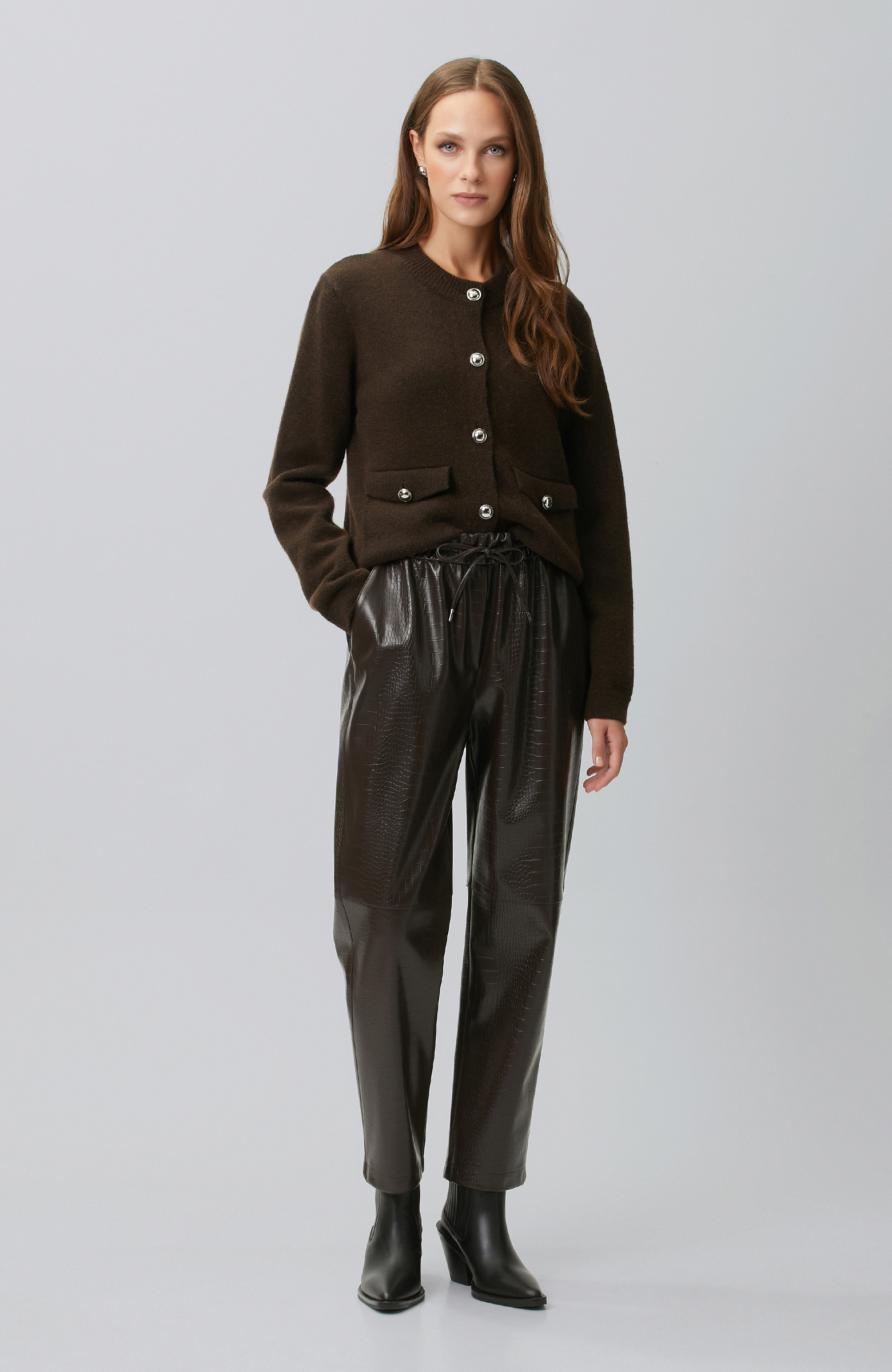 Regular Fit; Bisiklet Yaka; Cepli; Yün Karışımlı Triko Ceket
