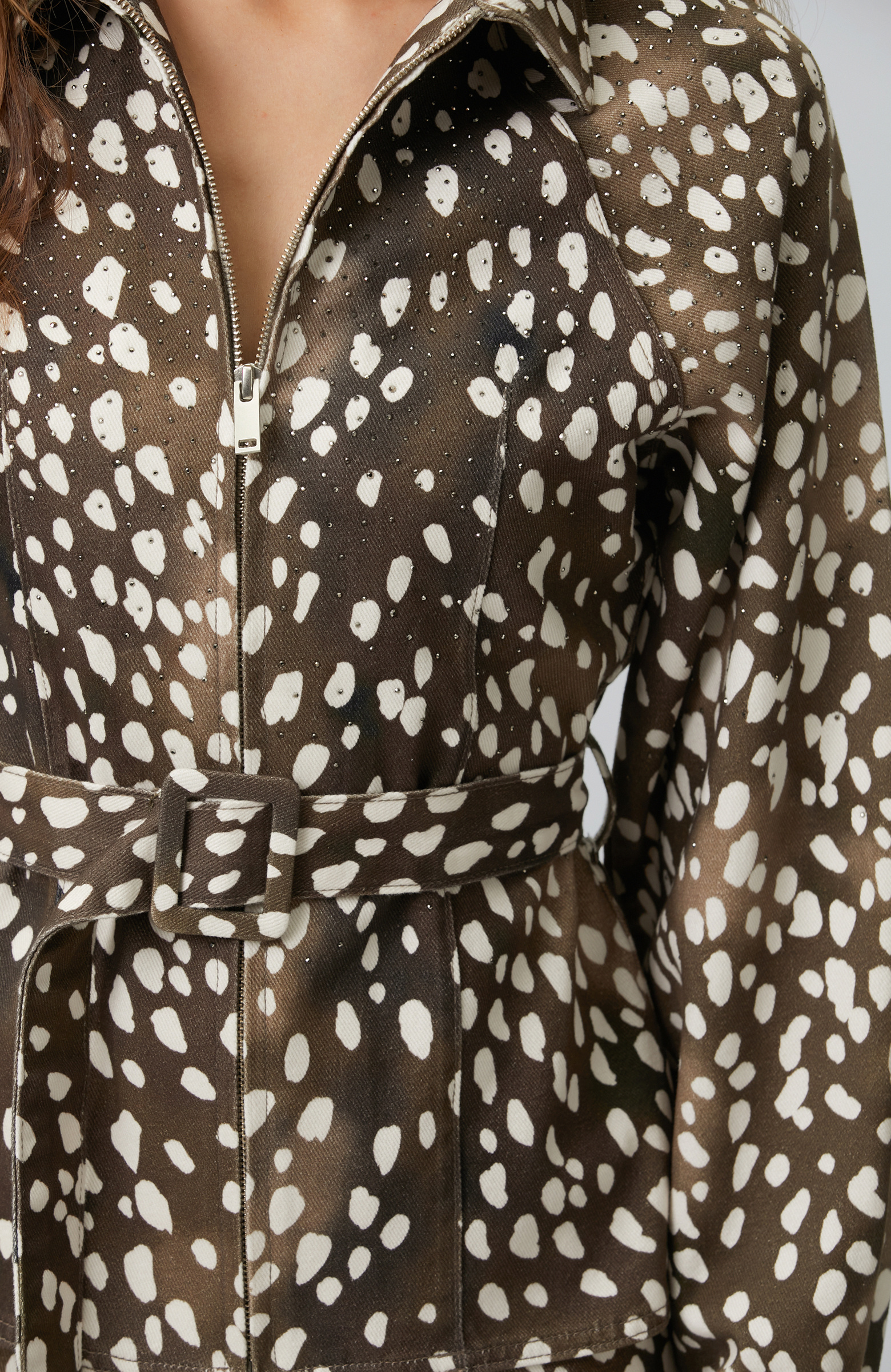 Bitter Brown Off White Animal Print Denim Jacket